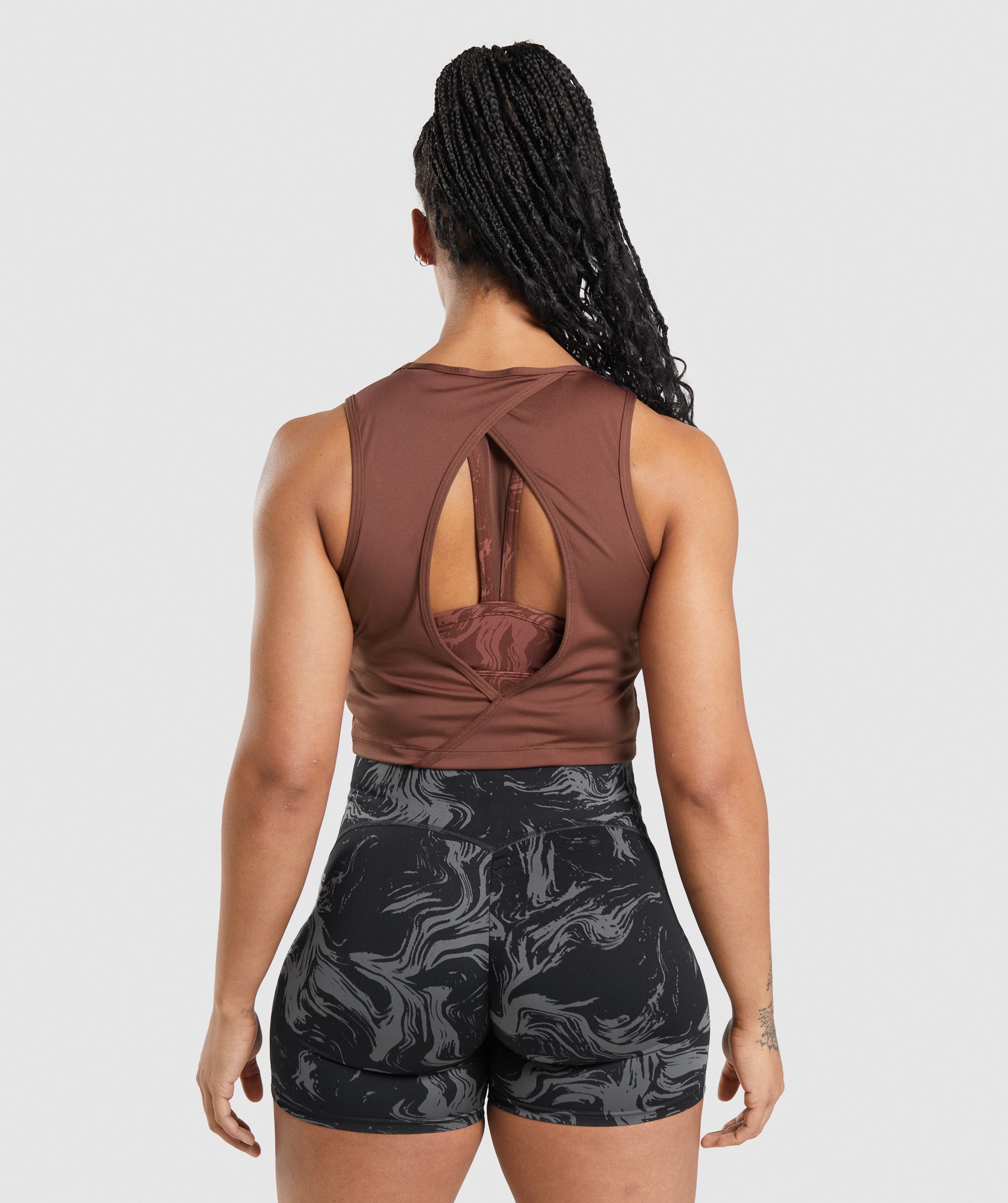 Brown Women's Gymshark GS Power Open Back Cropped Tanks | LBNKJZ-963