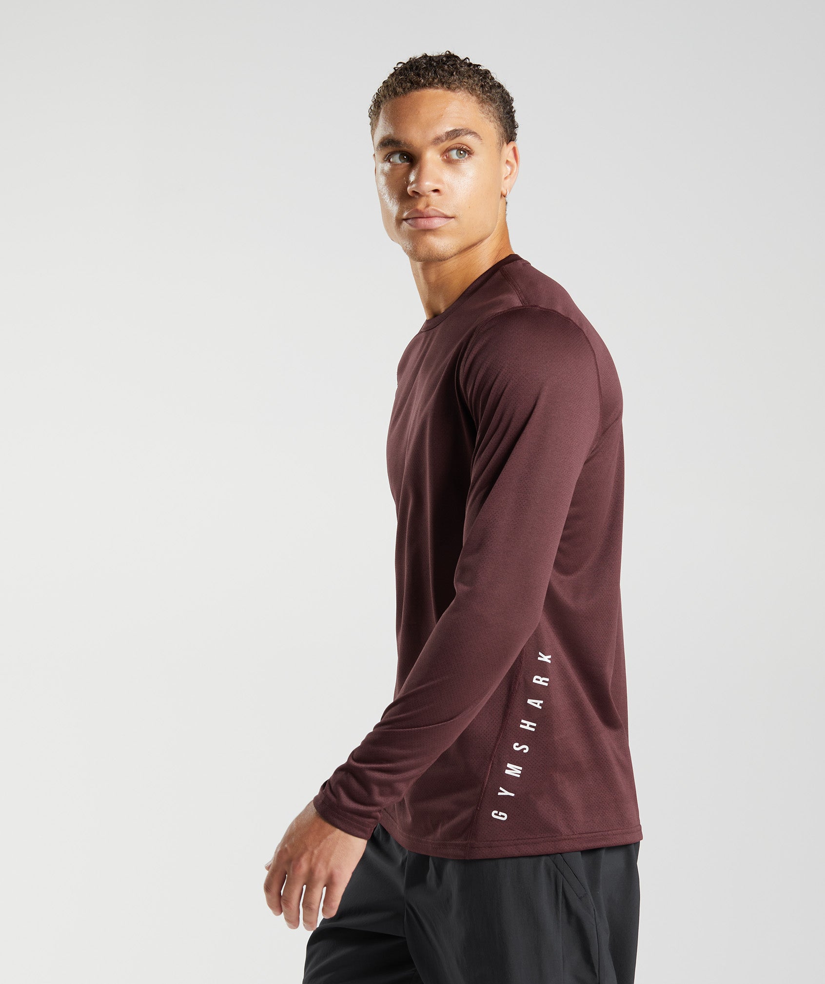 Burgundy / Black Men's Gymshark Sport Long Sleeve T Shirts | EQNAJC-569