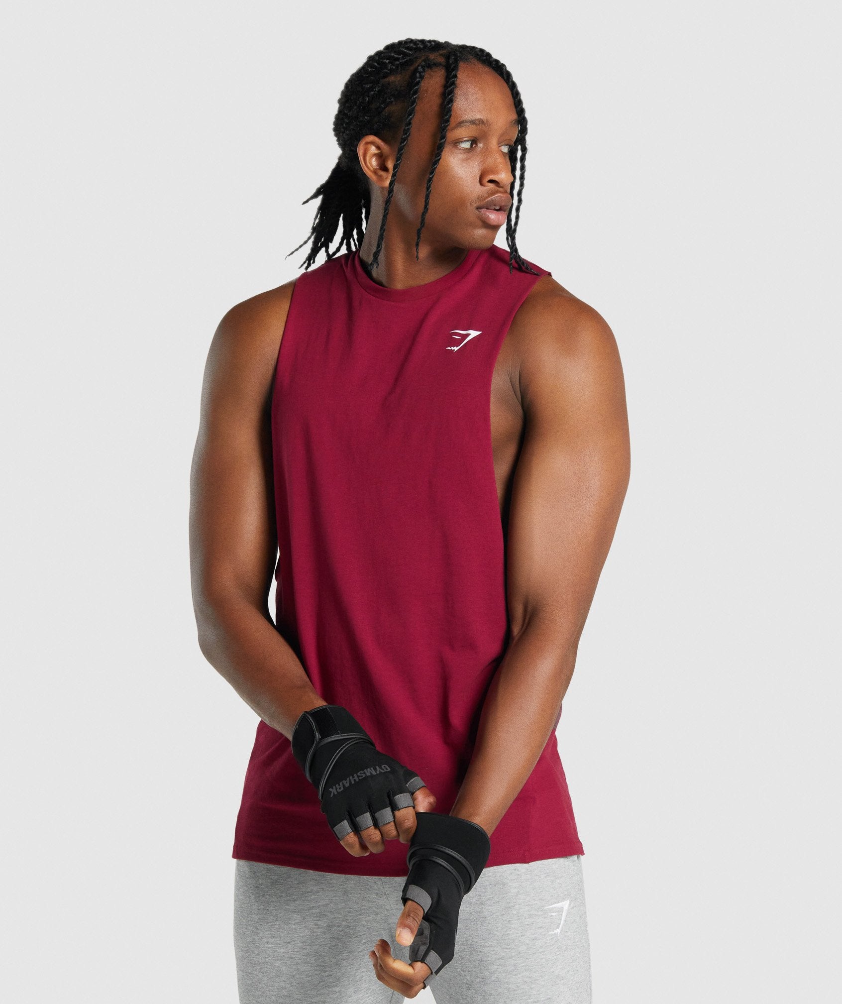 Burgundy Men\'s Gymshark Critical 2.0 Drop Arm Tanks | WUFNTM-307