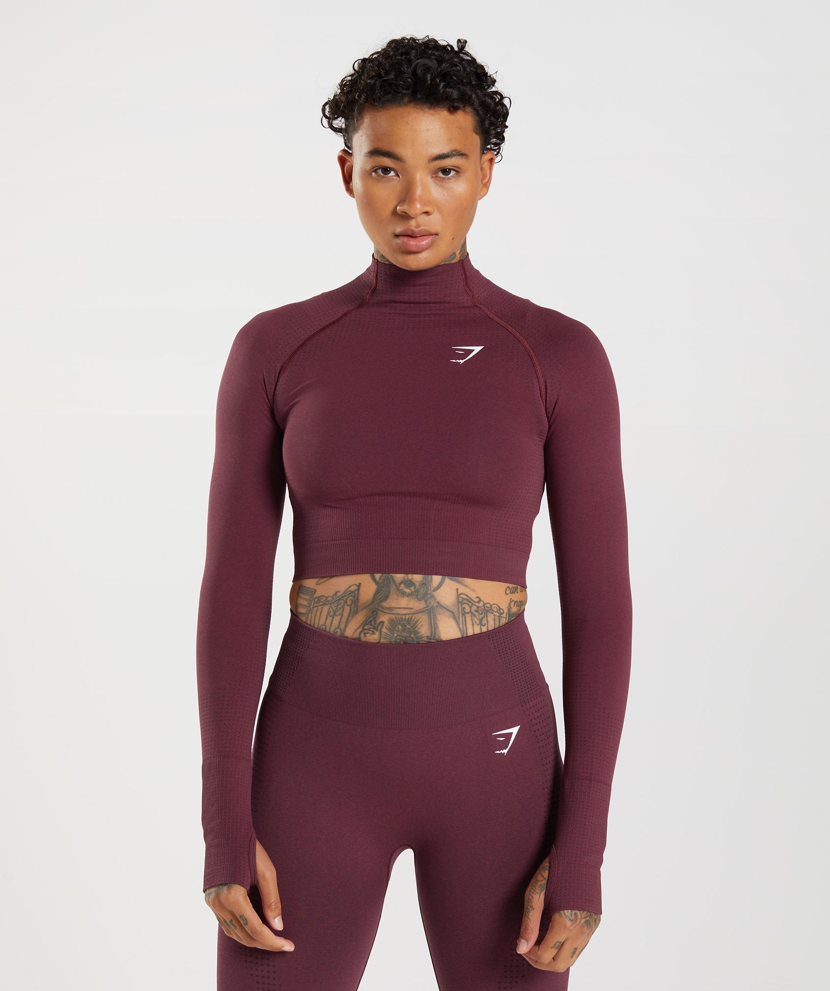 Burgundy Women\'s Gymshark Vital Seamless 2.0 High Neck Midi Tops | BEKRWZ-385