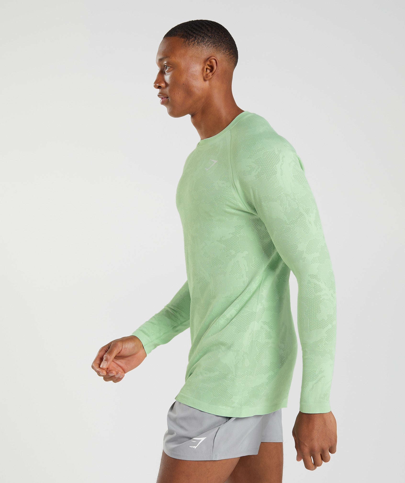 Green / Green Men's Gymshark Geo Seamless Long Sleeve T Shirts | JIBPLG-645