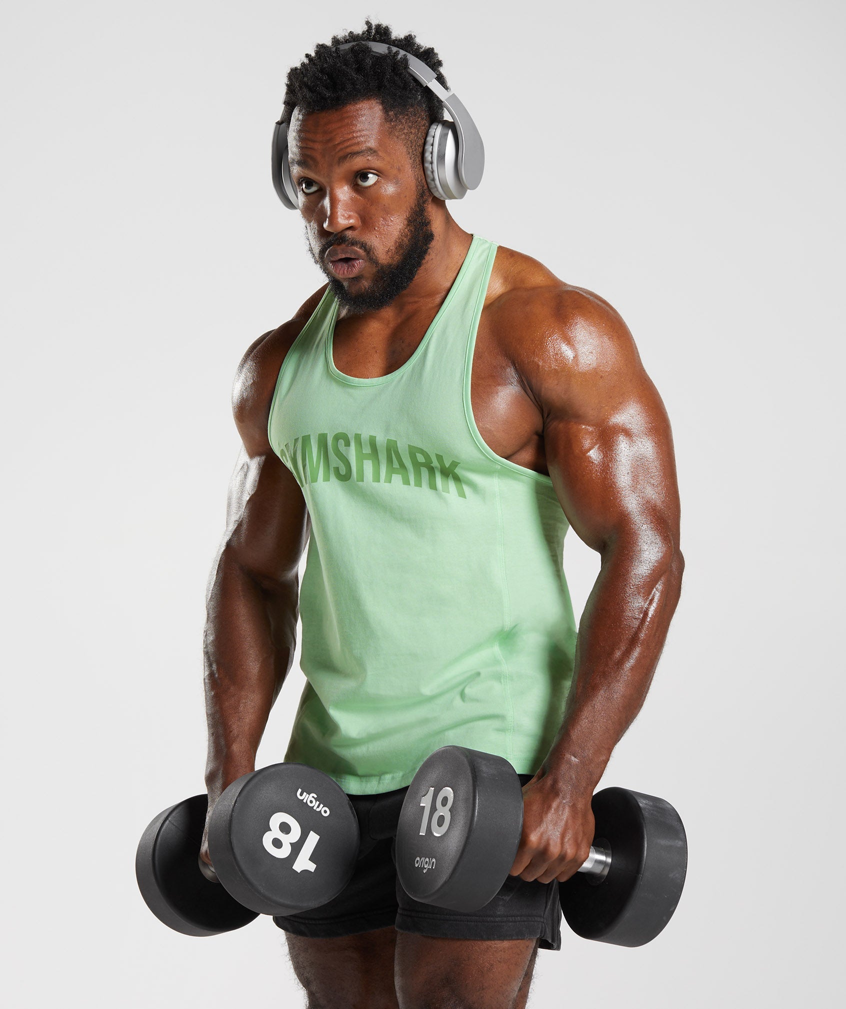 Green Men's Gymshark Power Stringer Vest | BYCOGQ-854