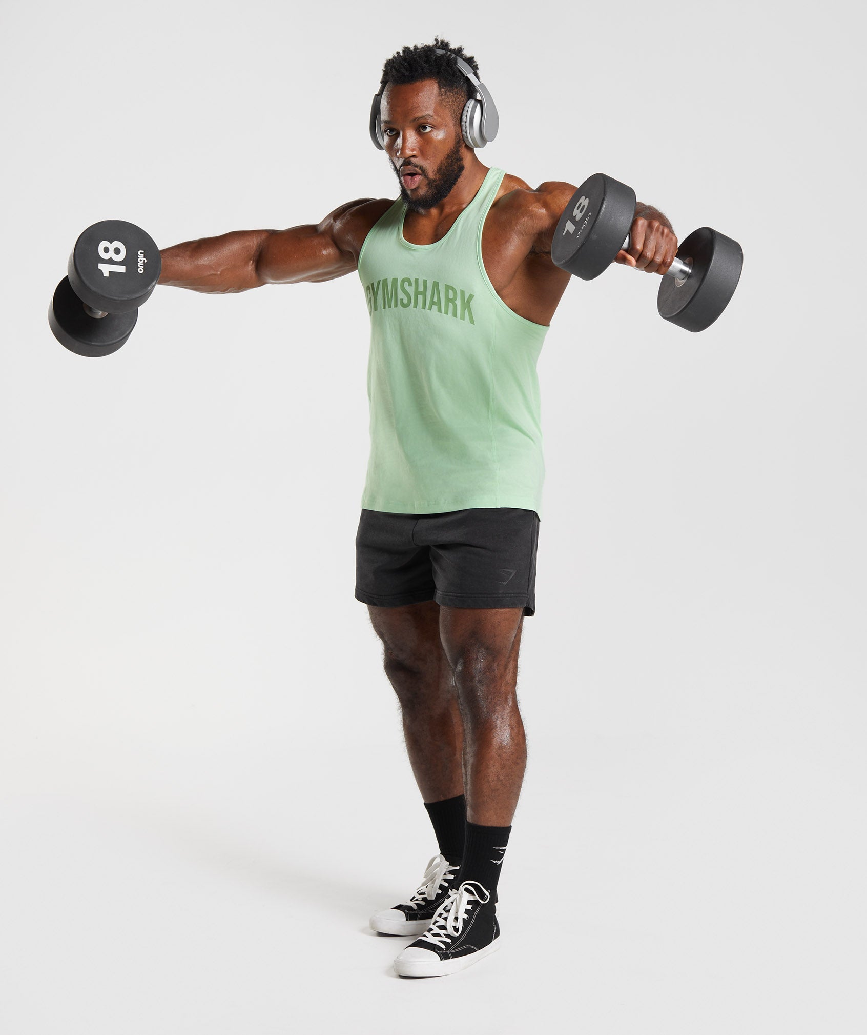 Green Men's Gymshark Power Stringer Vest | BYCOGQ-854