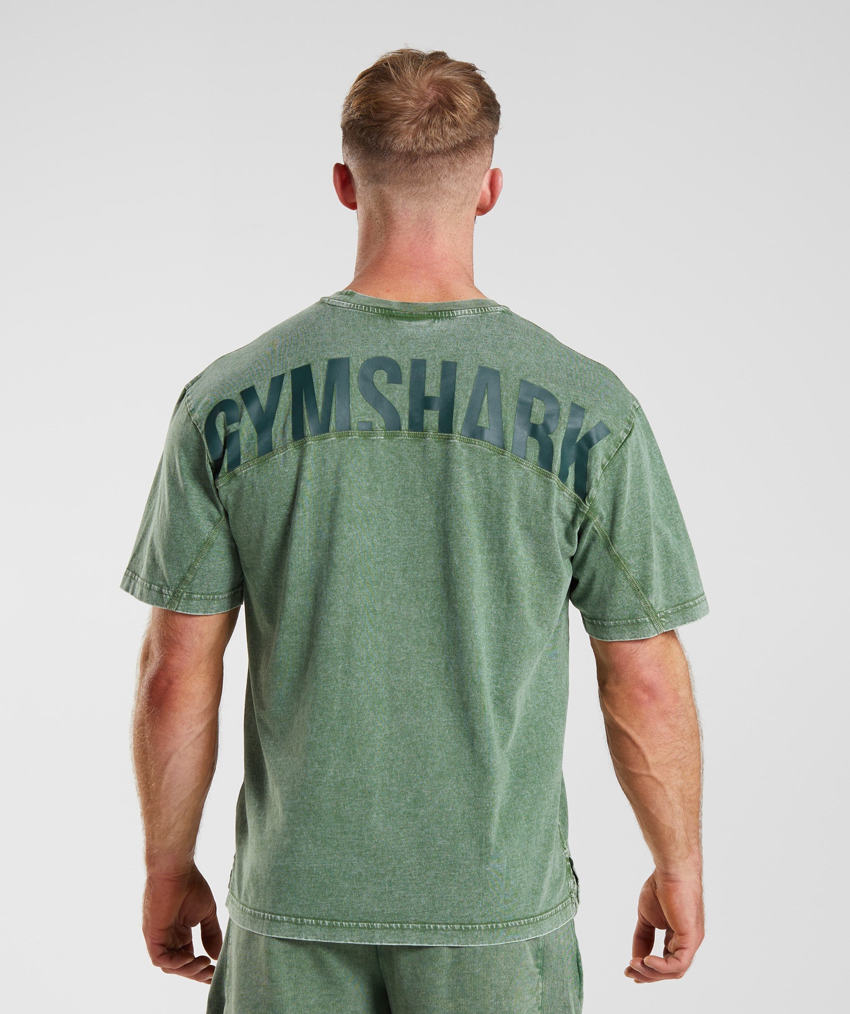 Green Men\'s Gymshark Power Washed T Shirts | EVYZQC-985