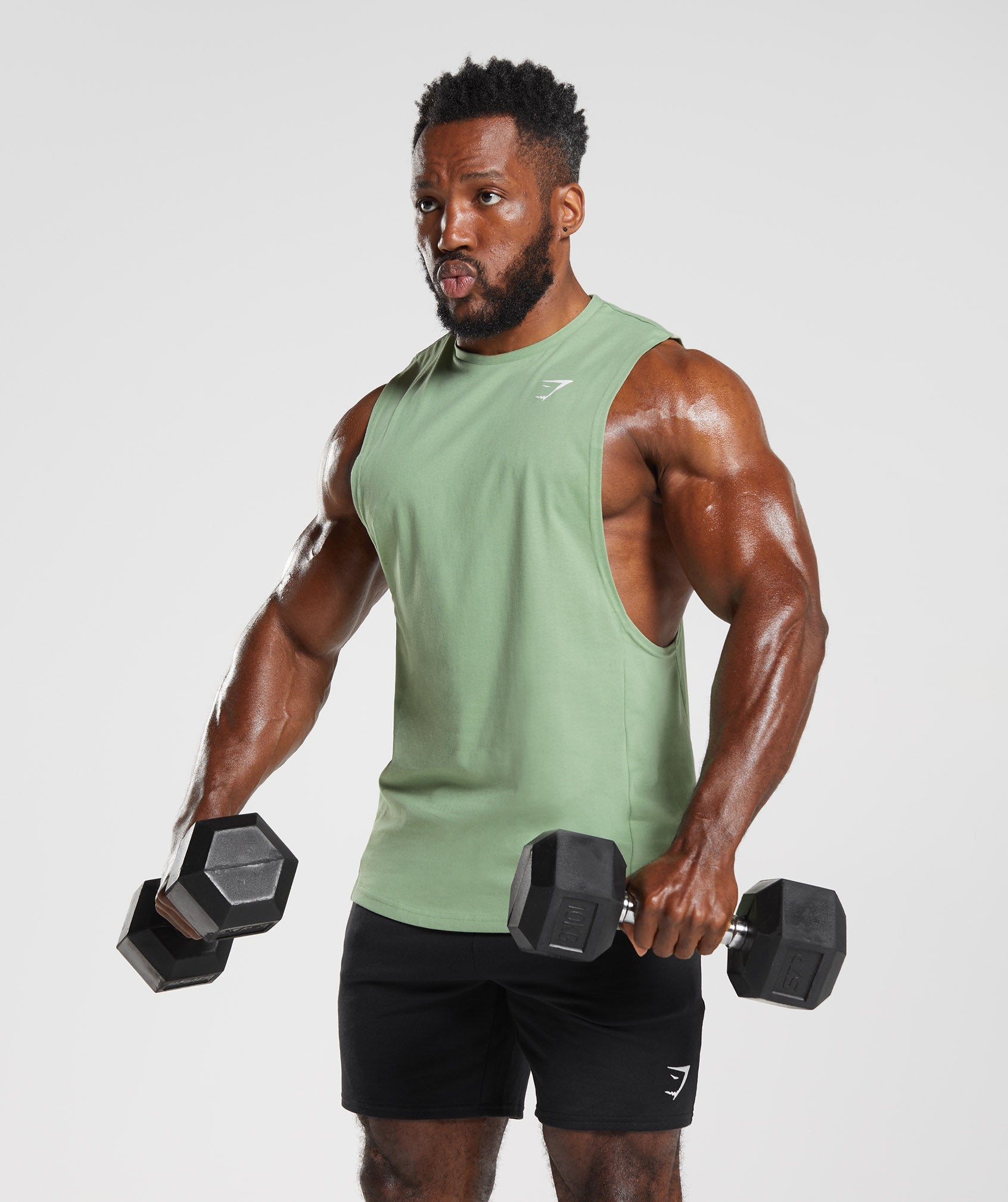 Green Men's Gymshark React Drop Arm Tanks | NIKVGR-250