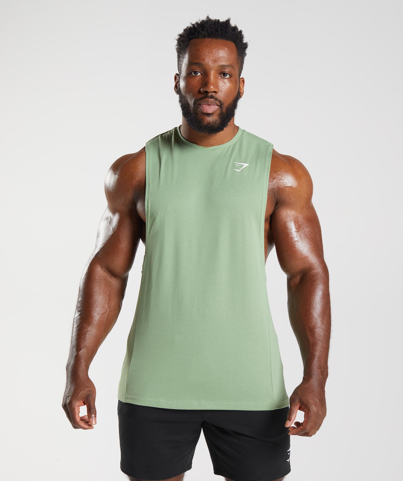 Green Men\'s Gymshark React Drop Arm Tanks | NIKVGR-250