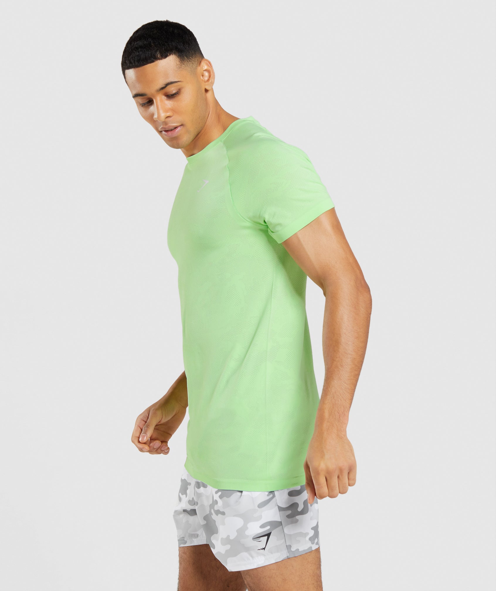 Green / White Men's Gymshark Geo Seamless T Shirts | TSYFKJ-342