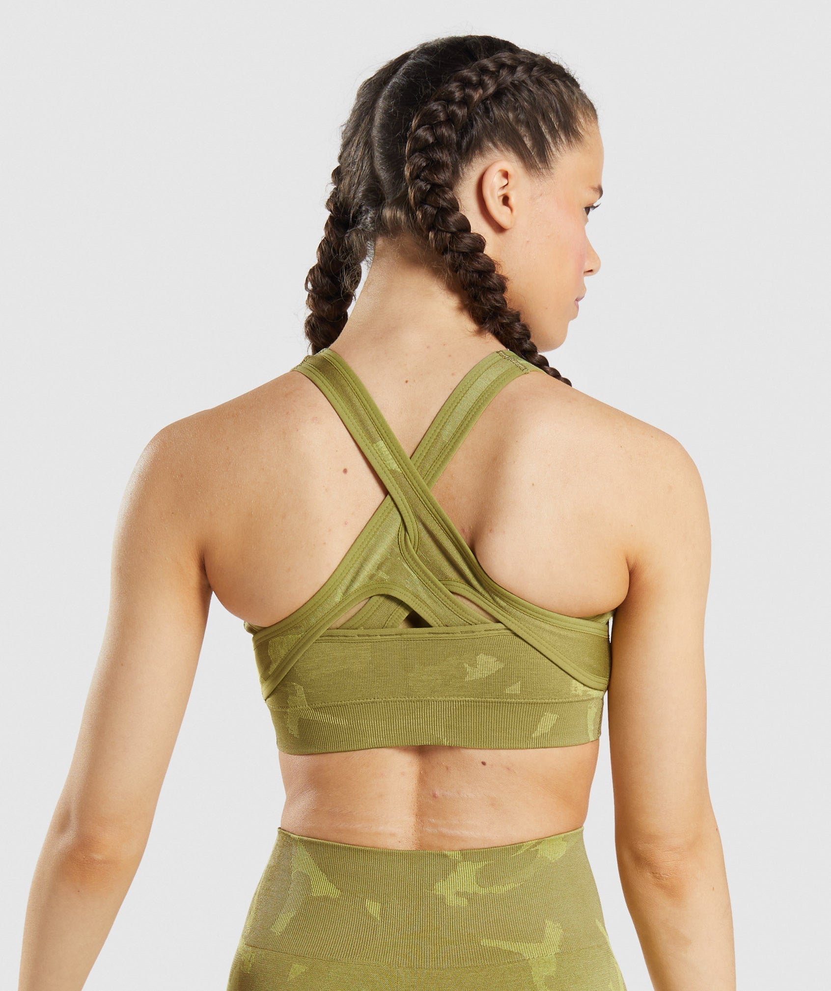 Green Women's Gymshark Adapt Camo Seamless Sports Bra | SBMJCP-160