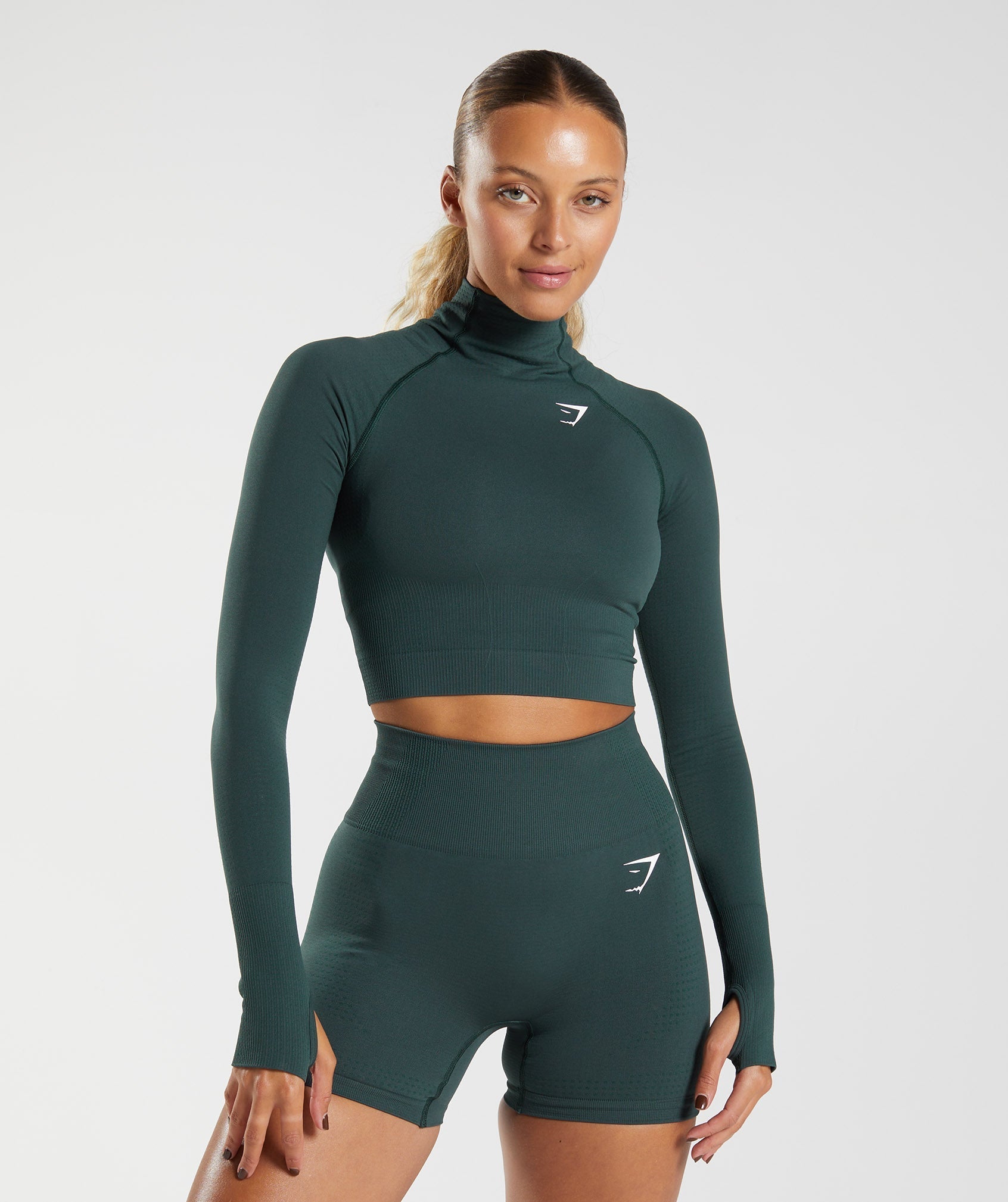 Green Women\'s Gymshark Vital Seamless 2.0 High Neck Midi Tops | TLQSRO-187