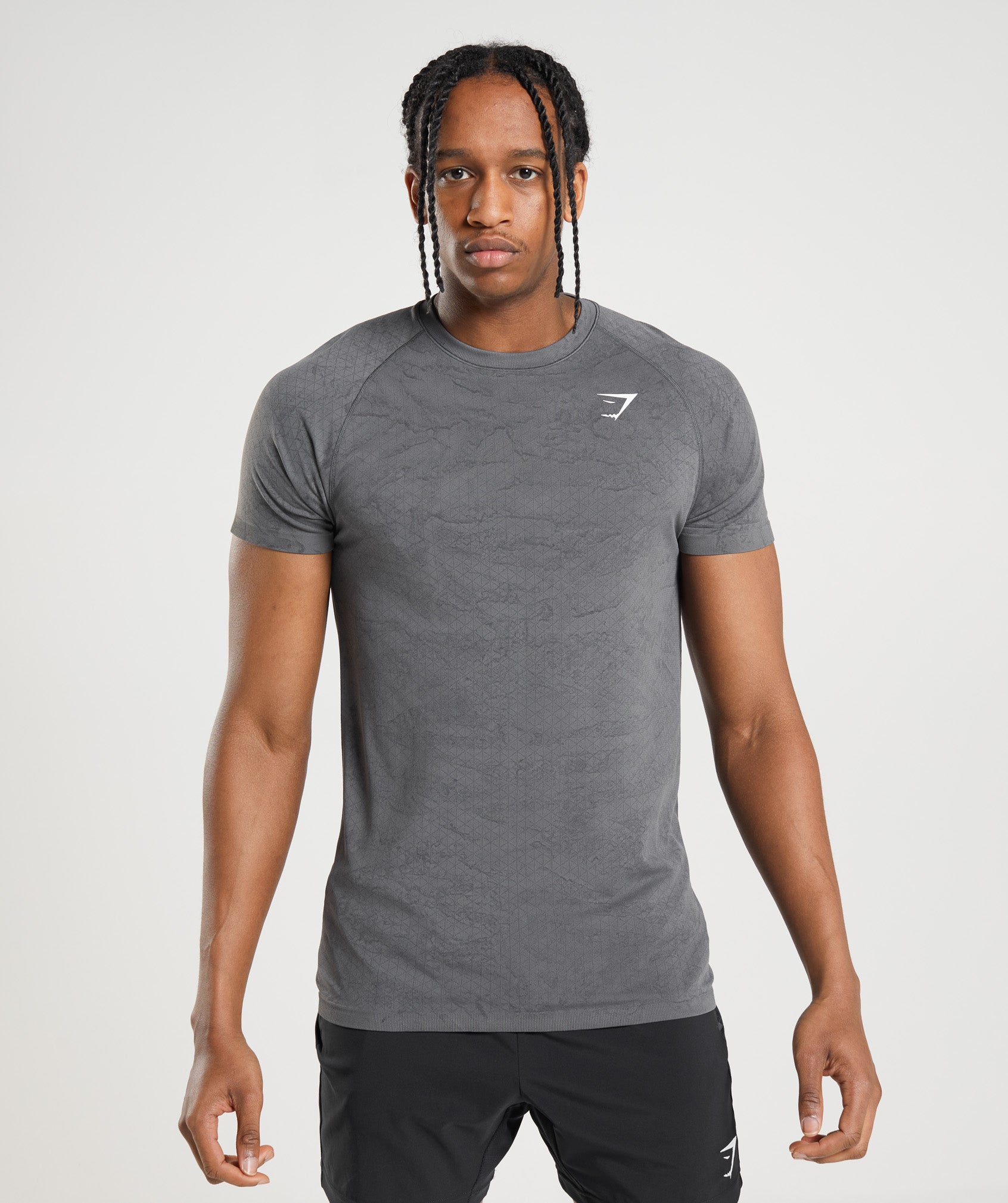 Grey / Black Men\'s Gymshark Geo Seamless T Shirts | TGBCXA-290