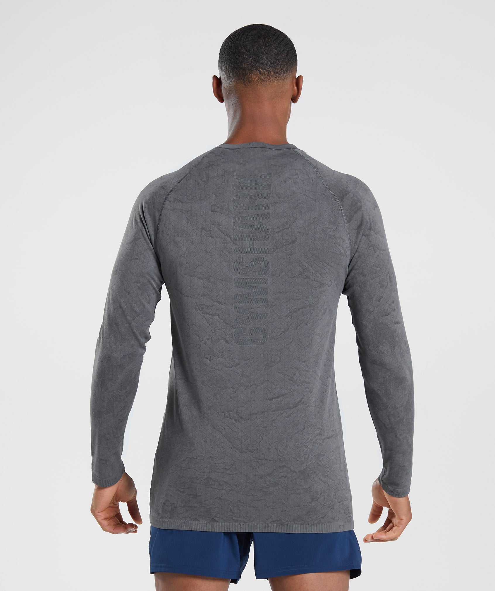 Grey / Black Men's Gymshark Geo Seamless Long Sleeve T Shirts | YUWBMO-187