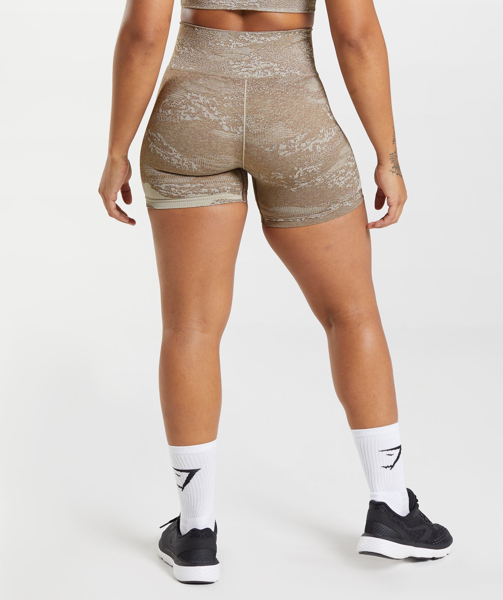 Grey / Brown Women's Gymshark Adapt Camo Seamless Shorts | BKOLPF-463