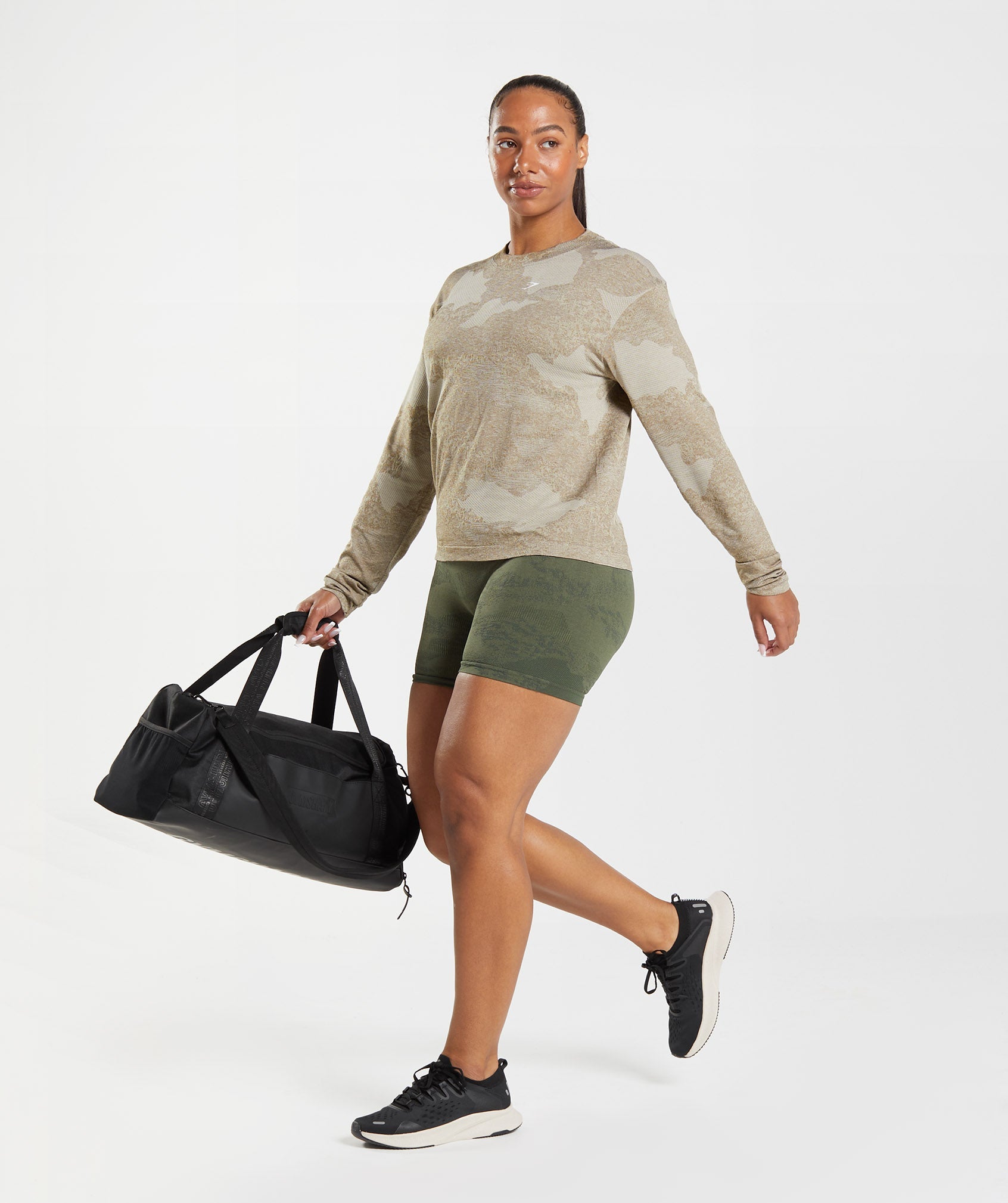 Grey / Brown Women's Gymshark Adapt Camo Seamless Long Sleeve Tops | CZMFPN-374