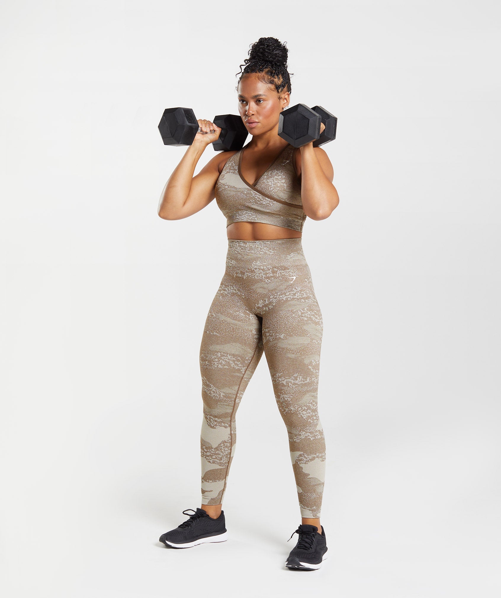 Grey / Brown Women's Gymshark Adapt Camo Seamless Leggings | TZNLQC-046