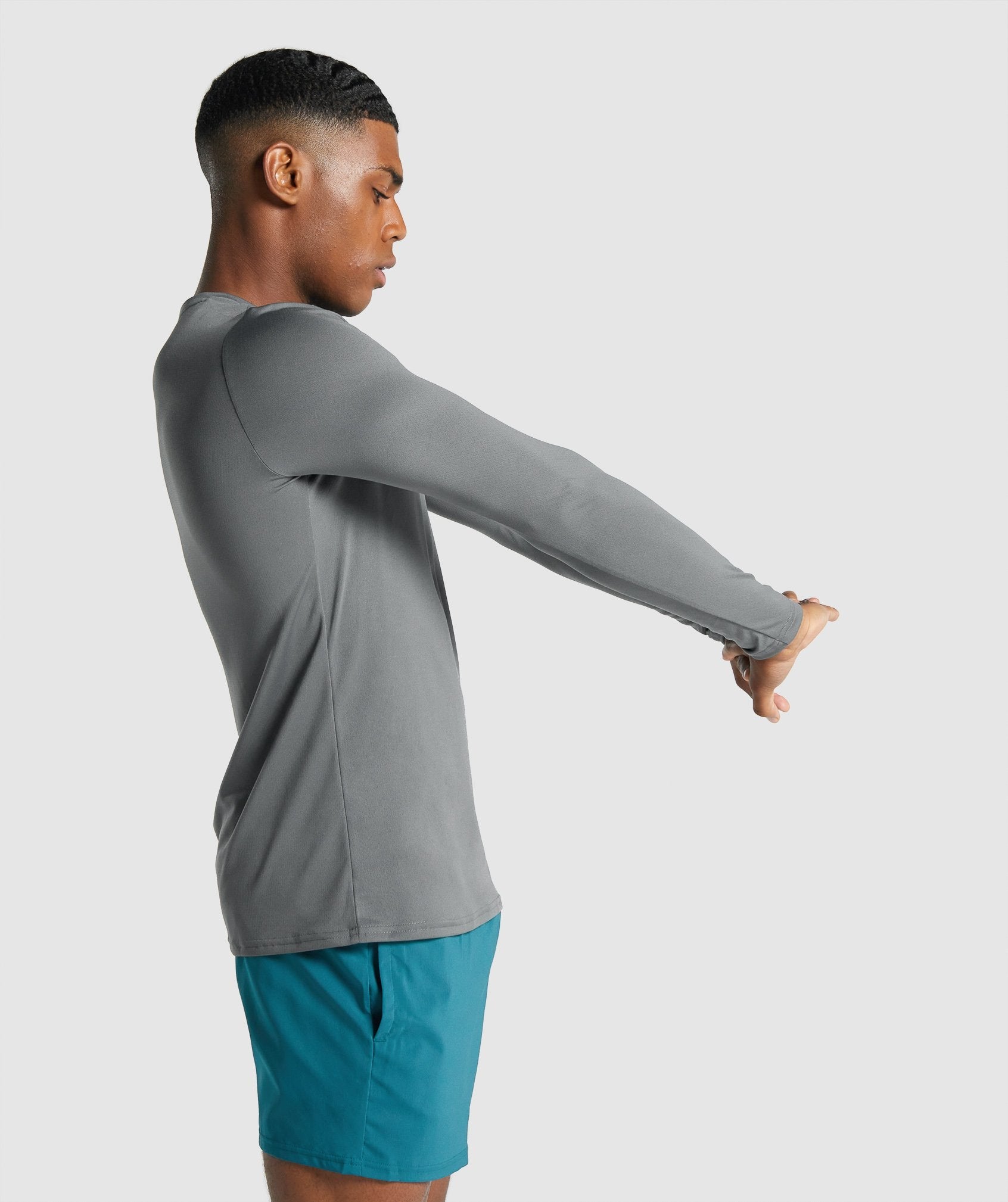 Grey Men's Gymshark Arrival Long Sleeve Graphic T Shirts | IQRSYT-395