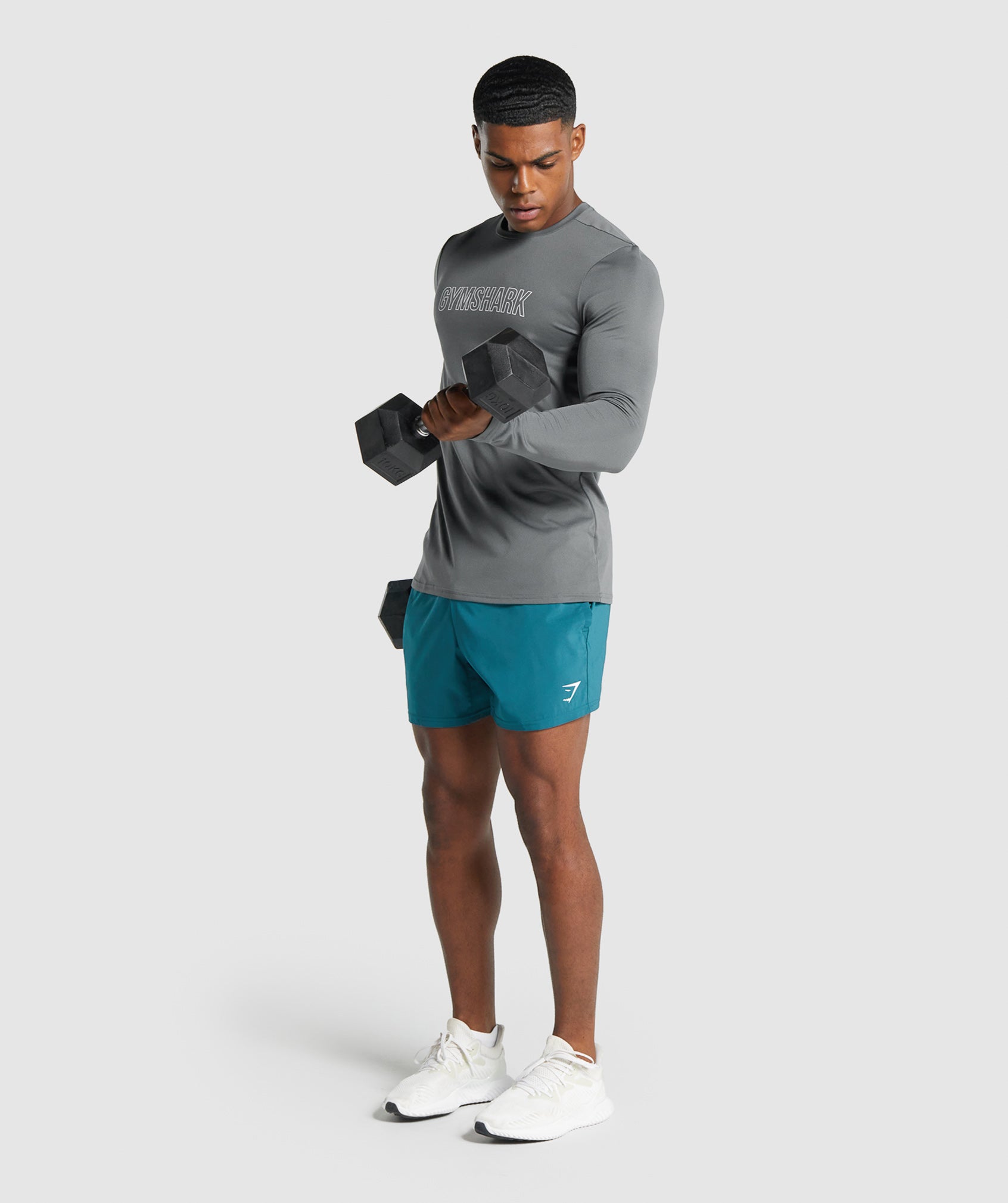 Grey Men's Gymshark Arrival Long Sleeve Graphic T Shirts | IQRSYT-395