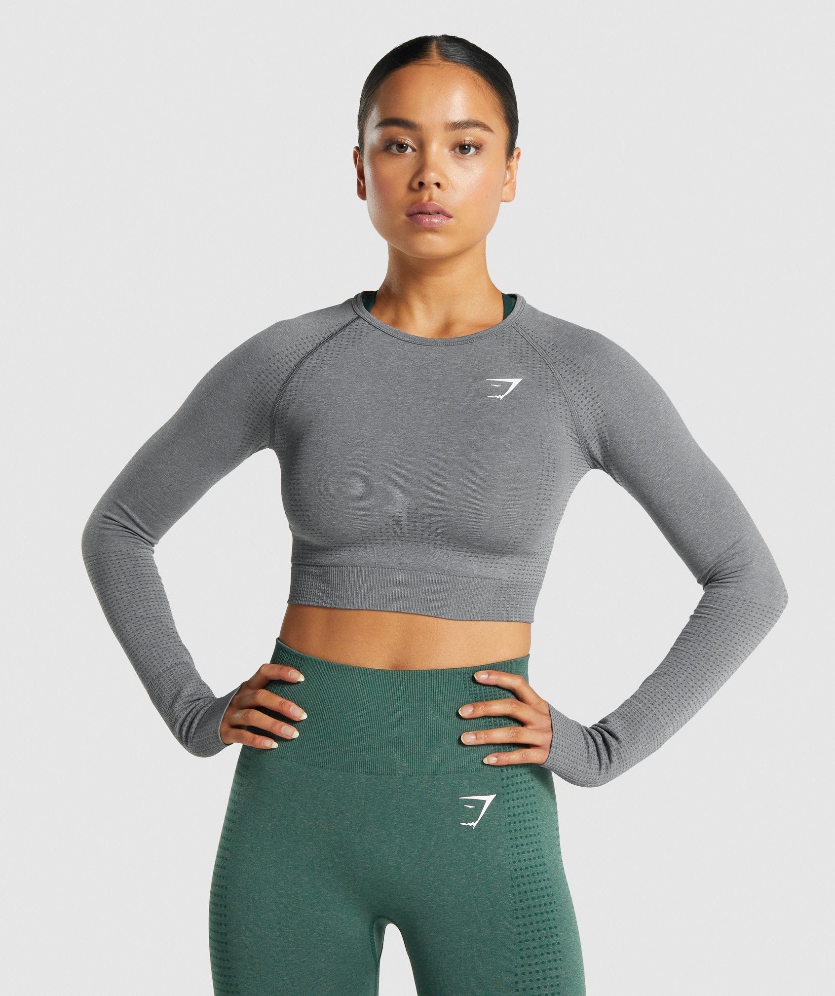 Grey Women\'s Gymshark Vital Seamless 2.0 Long Sleeve Crop Tops | EYPOAF-248