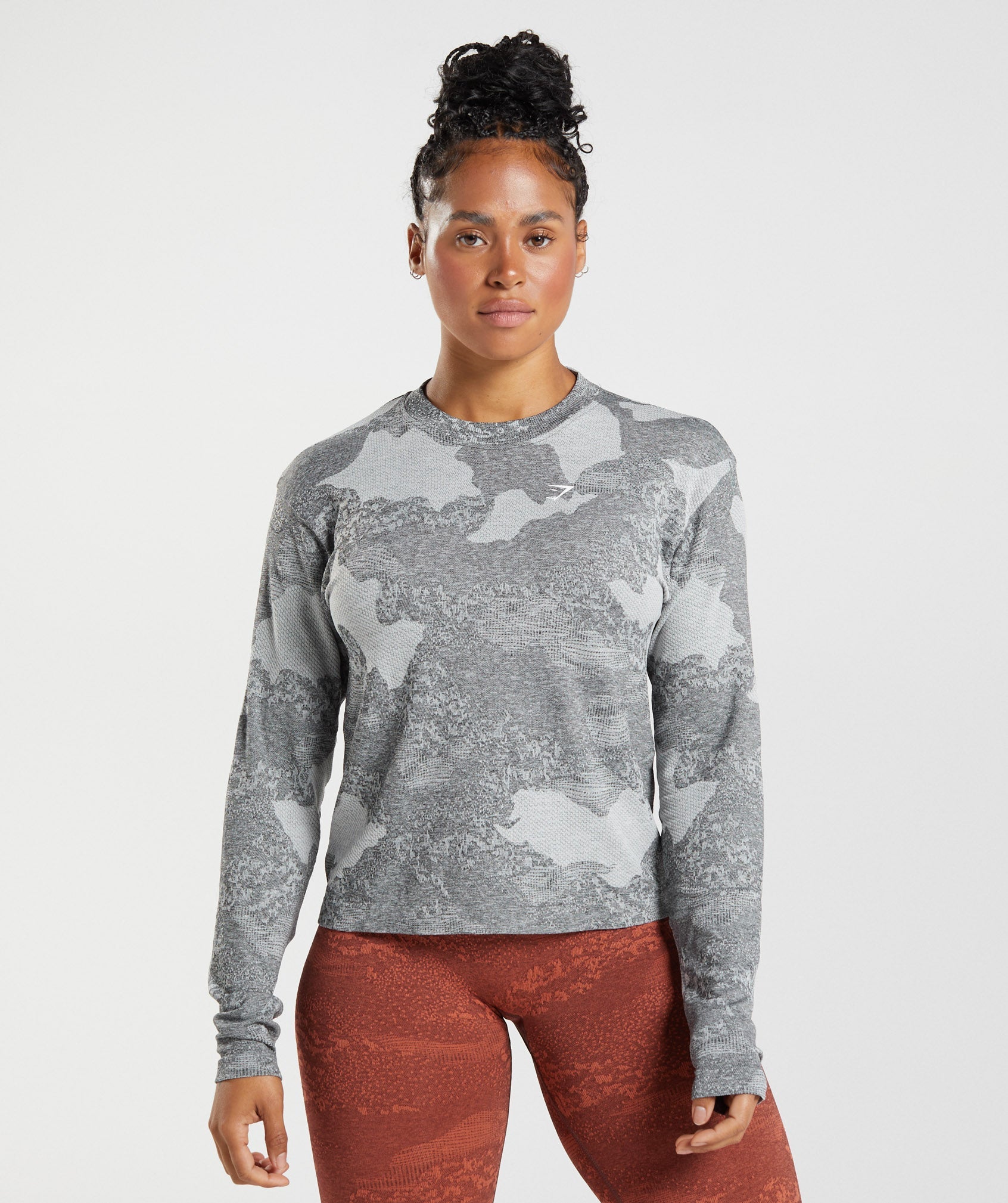 Light Grey / Black Women\'s Gymshark Adapt Camo Seamless Long Sleeve Tops | NCLIQF-842