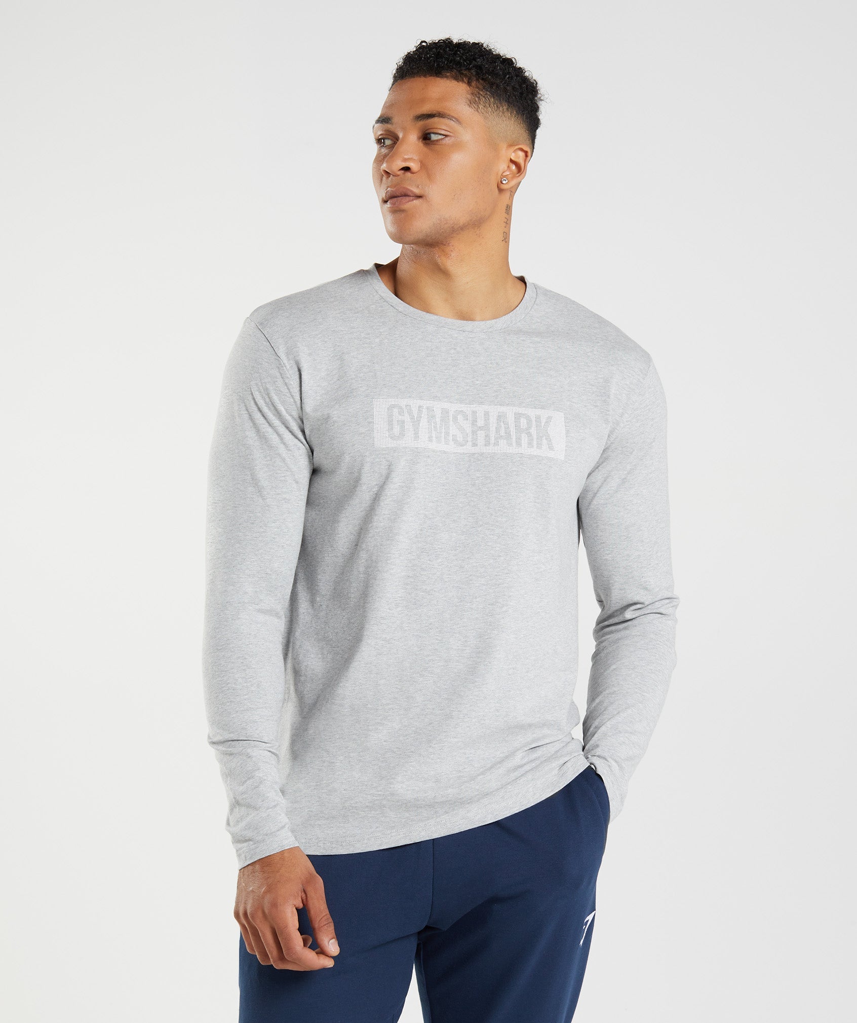 Light Grey Men\'s Gymshark Block Long Sleeve T Shirts | JMHOQB-965