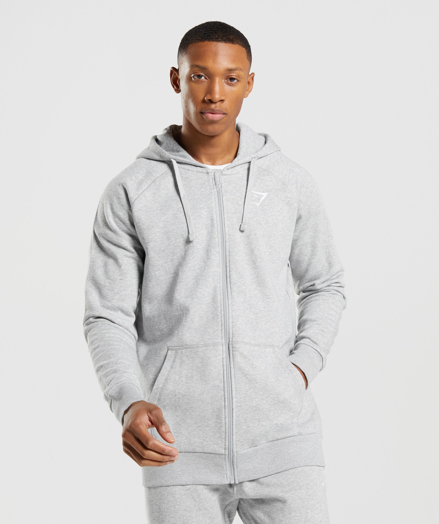 Light Grey Men\'s Gymshark Crest Zip Up Hoodie | YGHVLQ-670