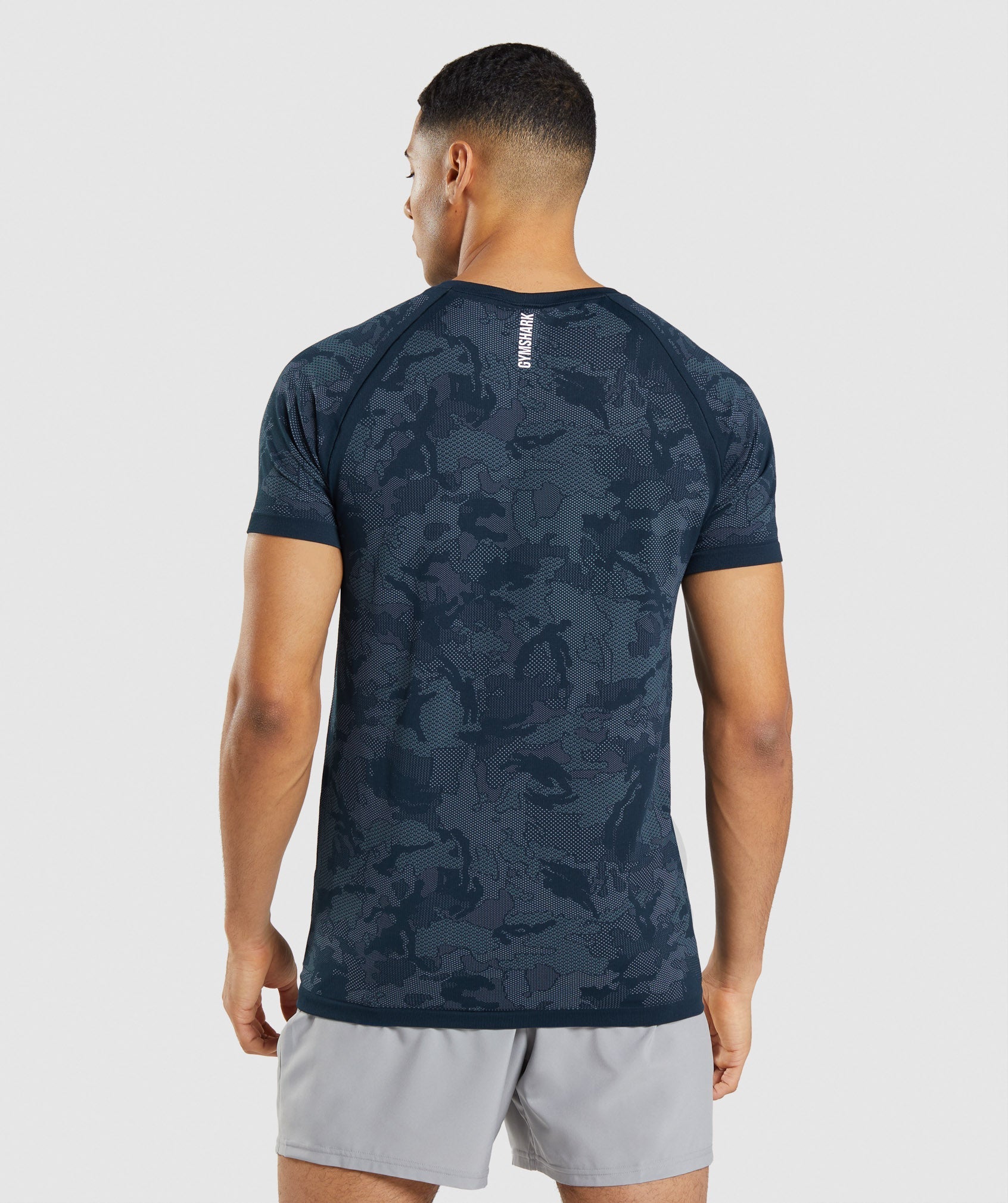 Navy / Blue Men's Gymshark Geo Seamless T Shirts | XOTNHY-260