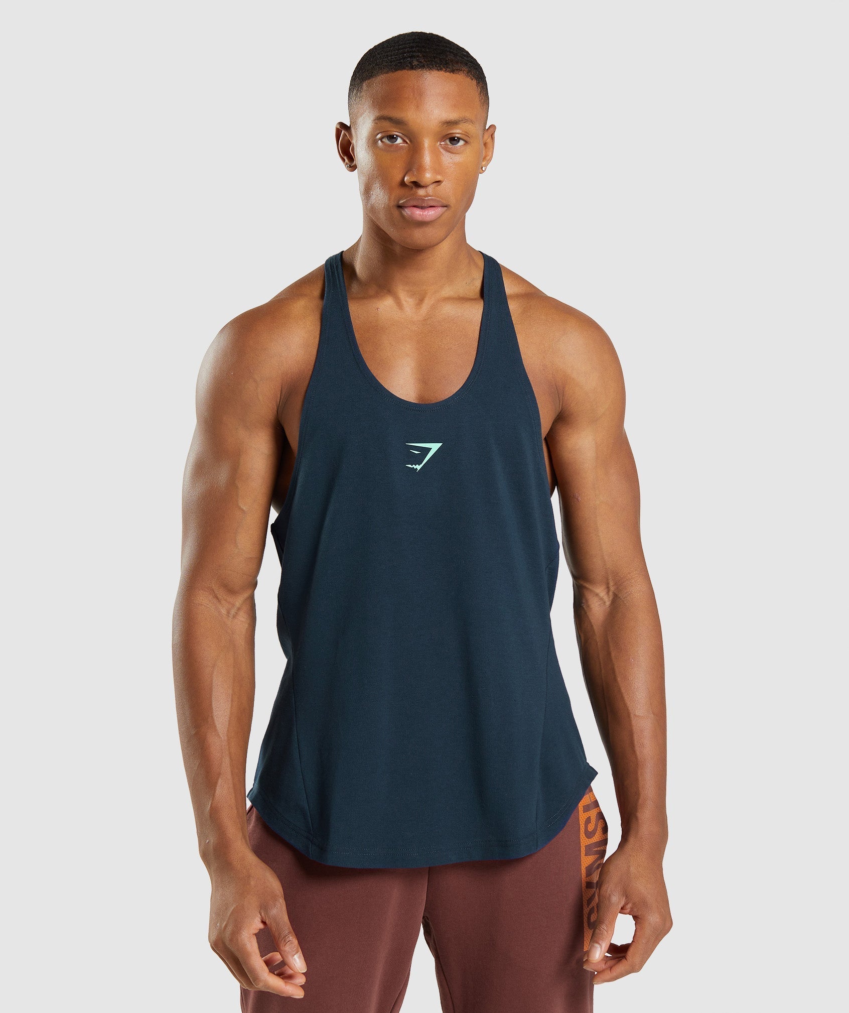 Navy Men's Gymshark Bold Stringer Vest | KRCQHI-251