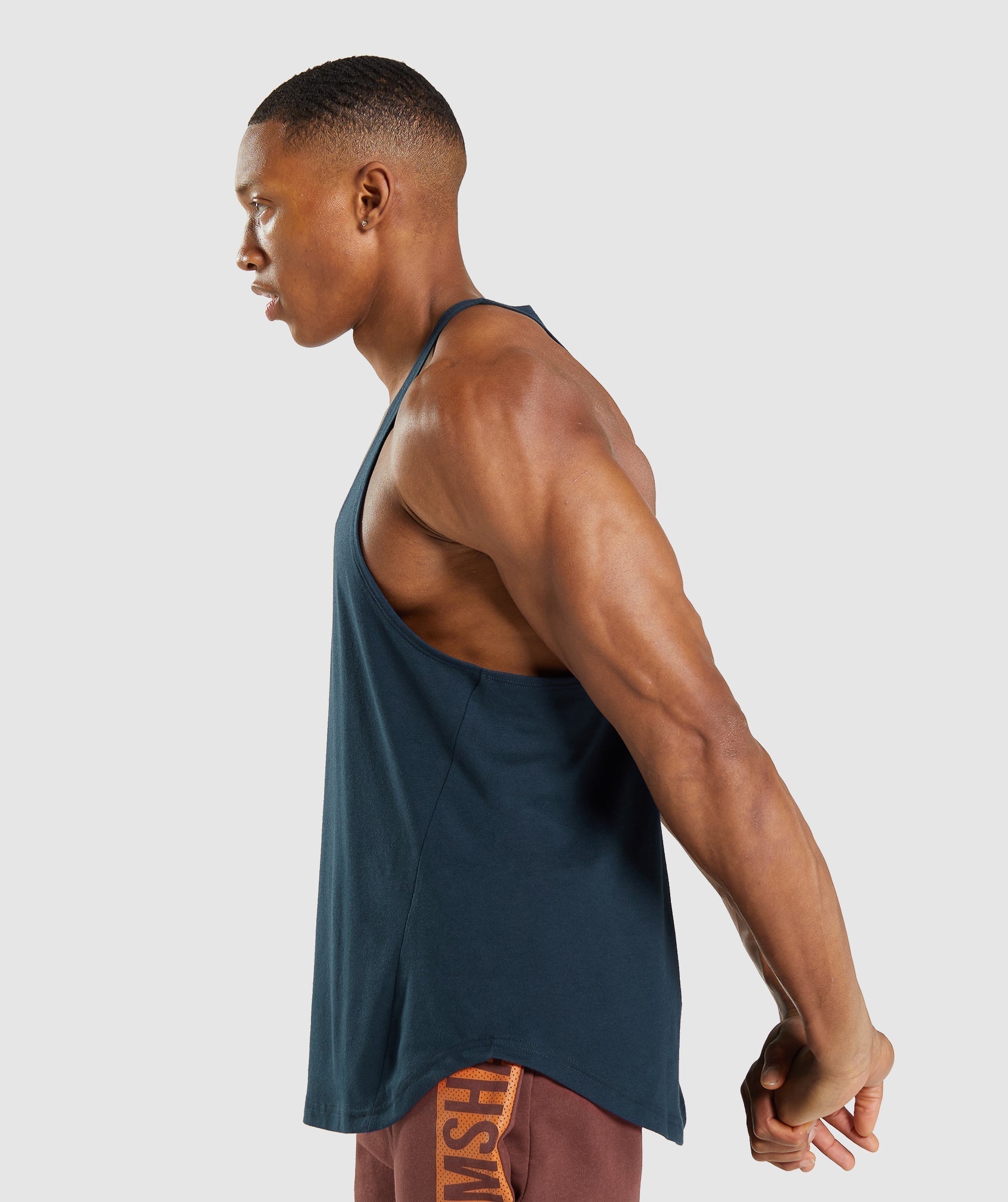 Navy Men's Gymshark Bold Stringer Vest | KRCQHI-251