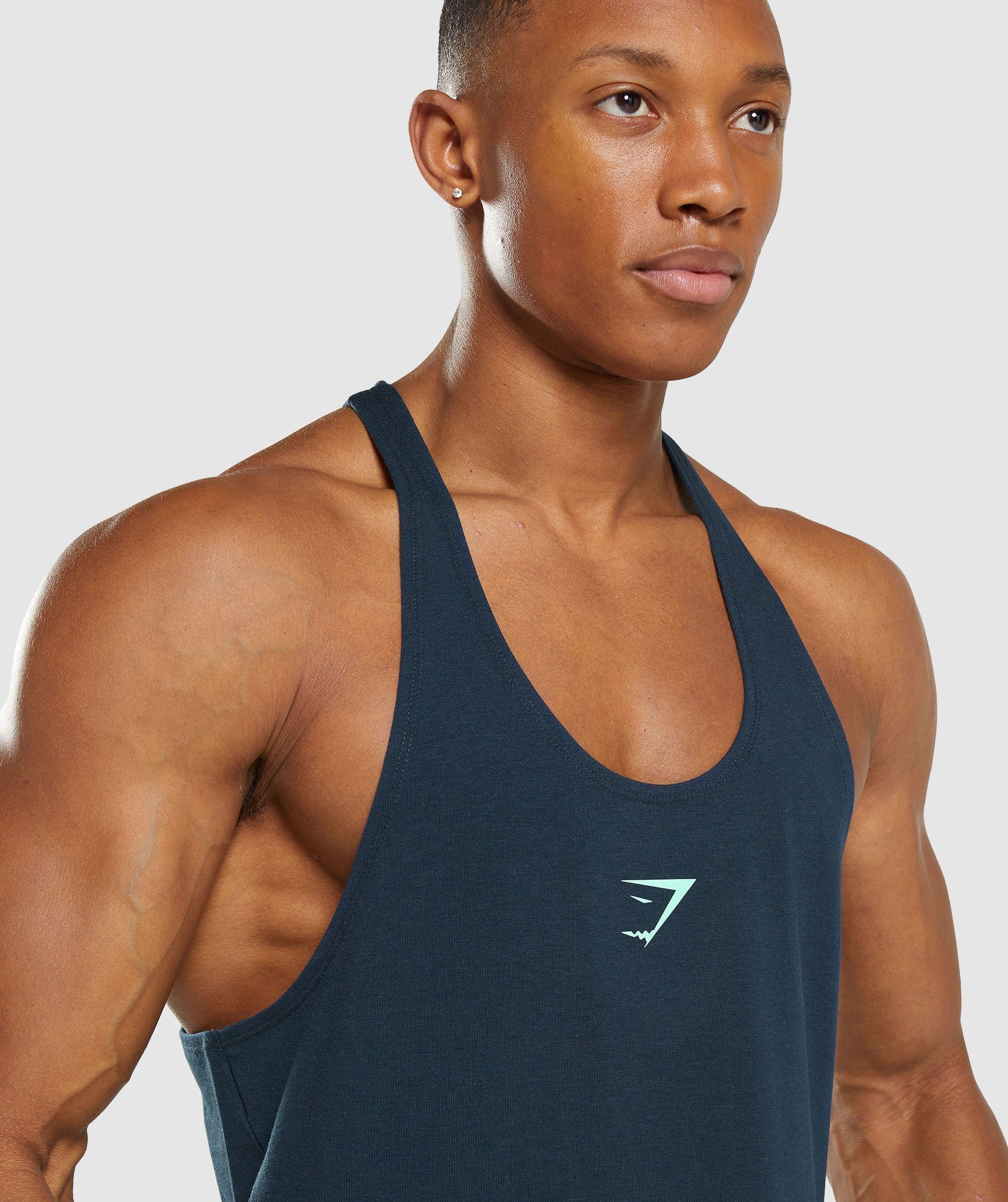 Navy Men's Gymshark Bold Stringer Vest | KRCQHI-251