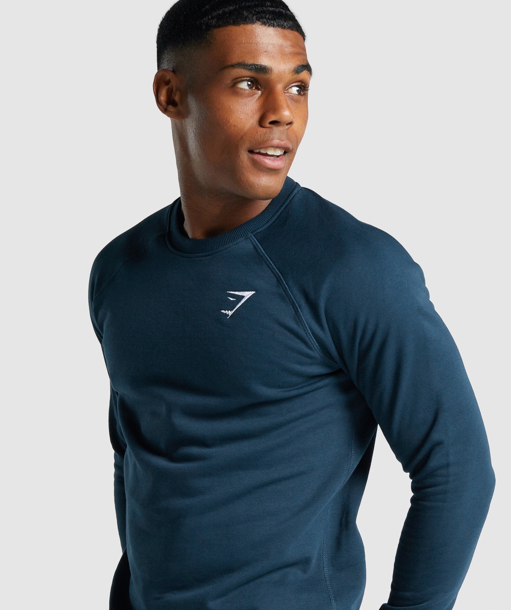 Navy Men's Gymshark Crest Sweatshirts | UVKQBA-726