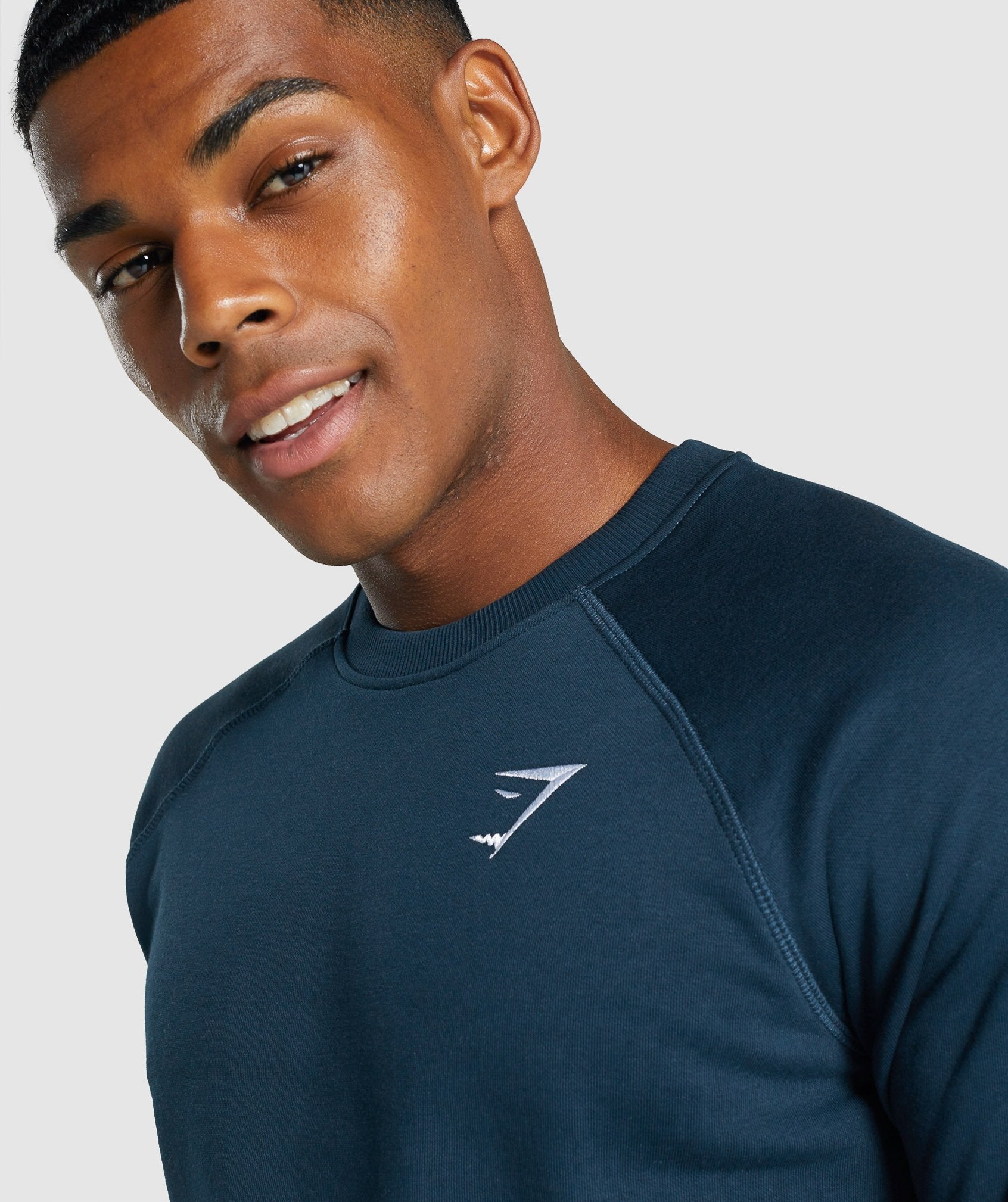 Navy Men's Gymshark Crest Sweatshirts | UVKQBA-726