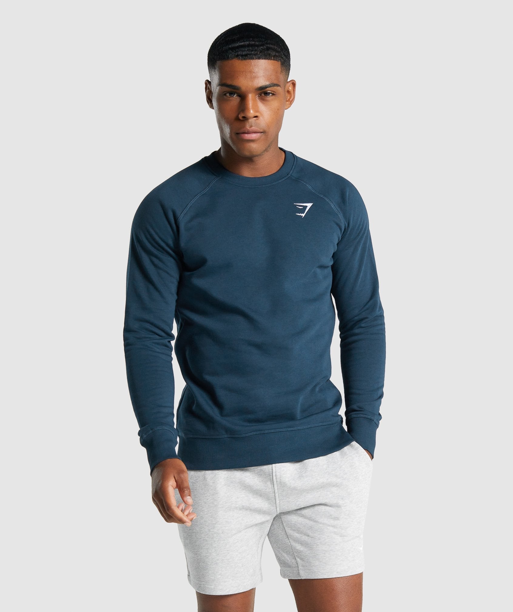 Navy Men\'s Gymshark Crest Sweatshirts | UVKQBA-726