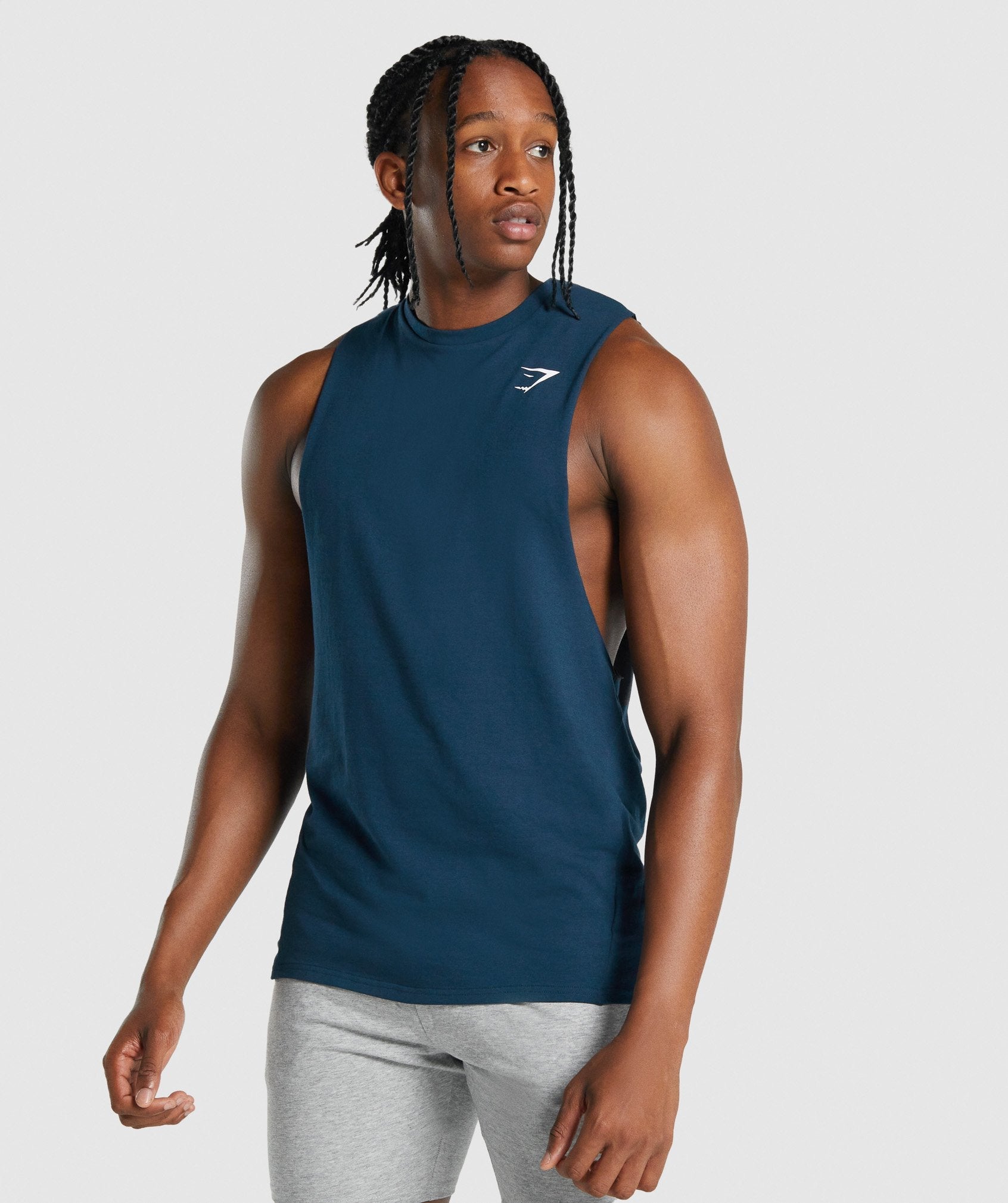 Navy Men\'s Gymshark Critical 2.0 Drop Arm Tanks | CPTXGR-792