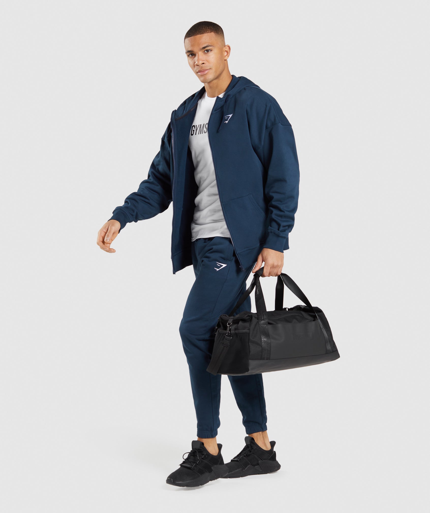 Navy Men's Gymshark Essential Zip Up Hoodie | GMXHNU-492