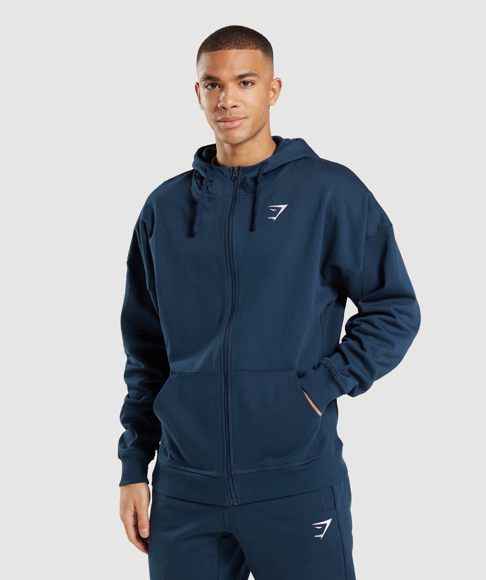 Navy Men\'s Gymshark Essential Zip Up Hoodie | GMXHNU-492