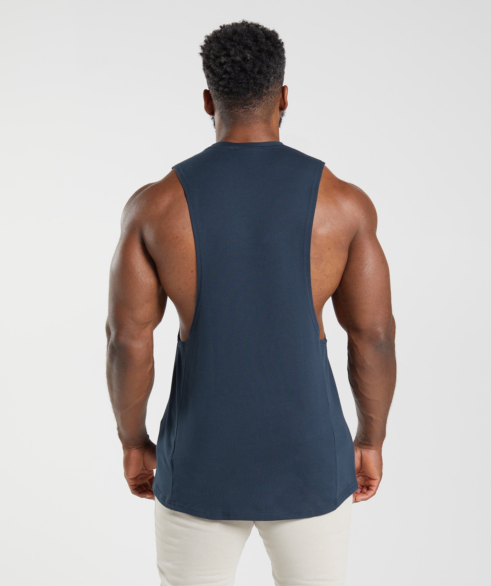 Navy Men's Gymshark React Drop Arm Tanks | TMCOSV-529