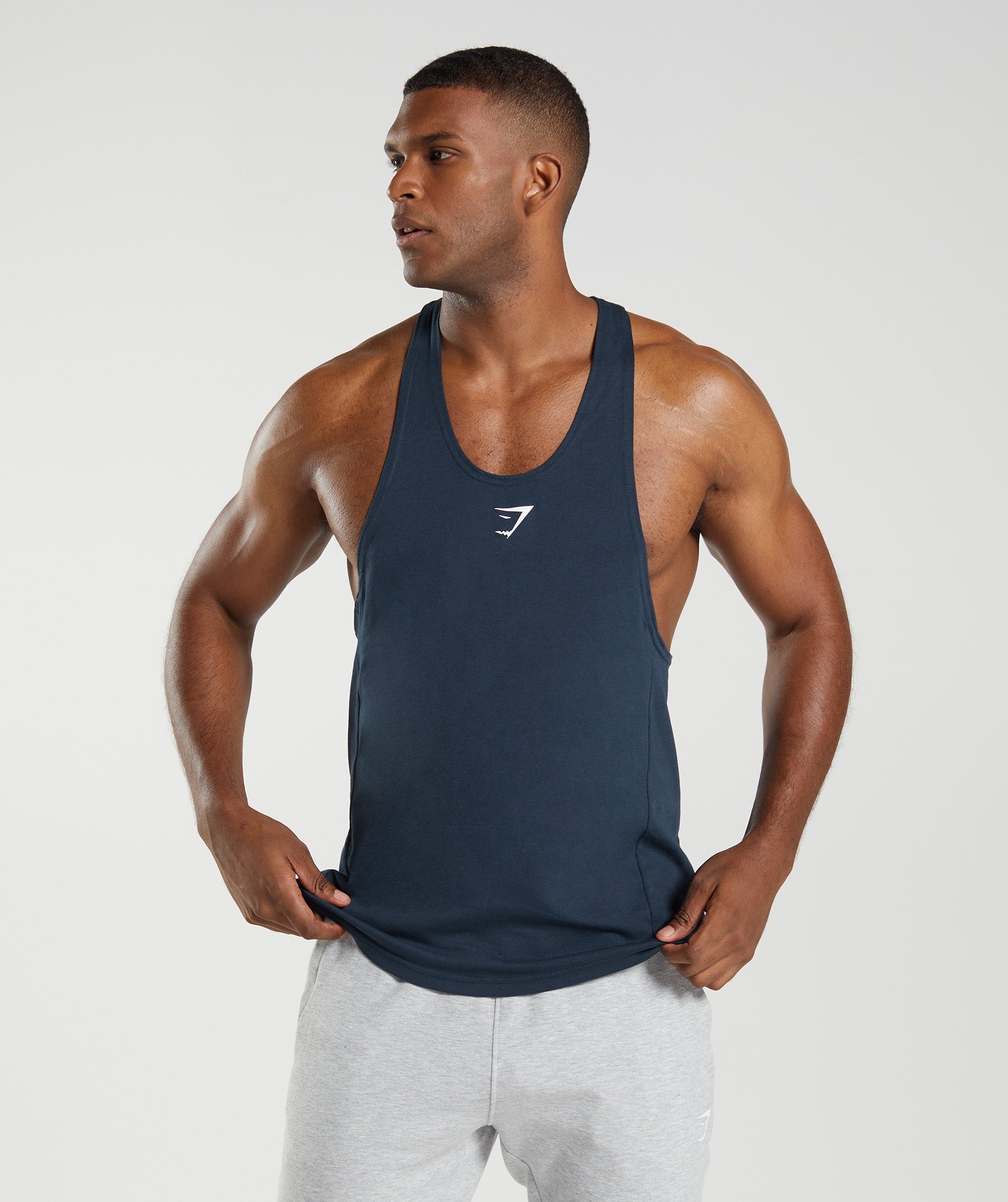 Navy Men\'s Gymshark React Stringer Vest | RZFECL-639