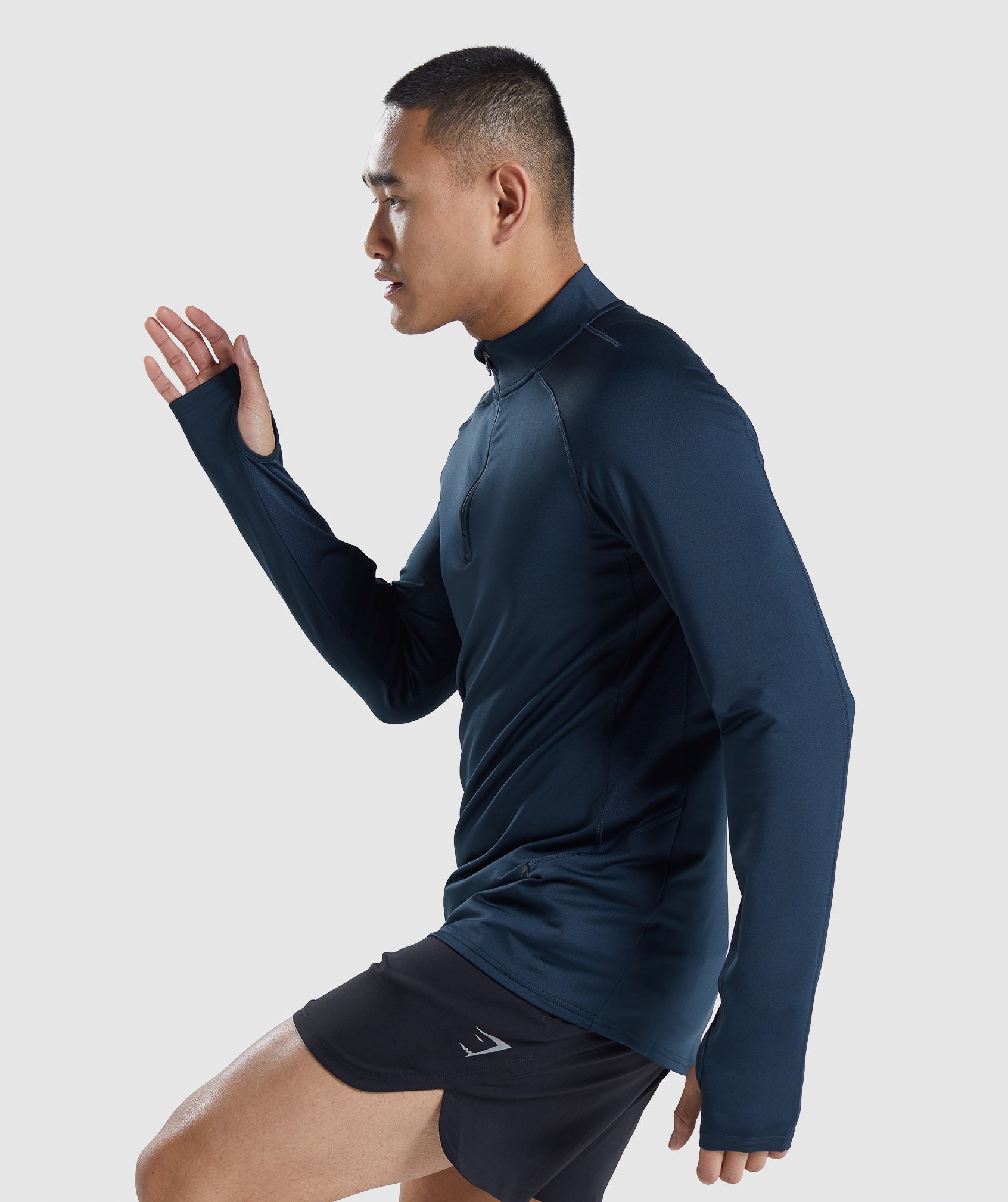 Navy Men's Gymshark Speed Evolve 1/4 Zip Tops | WQYURG-845