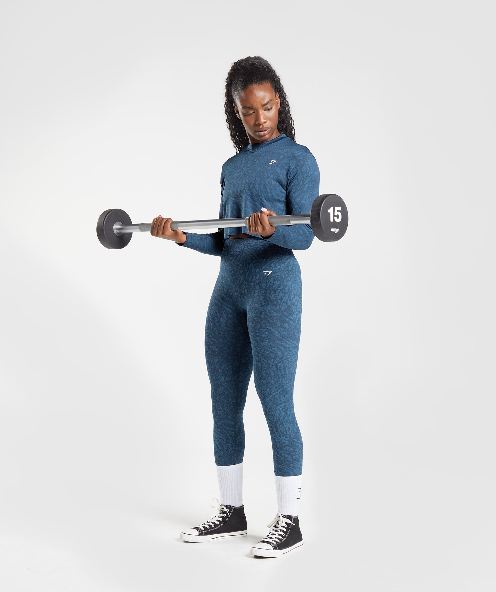 Navy Women's Gymshark Adapt Animal Seamless Long Sleeve Tops | CONHSE-394