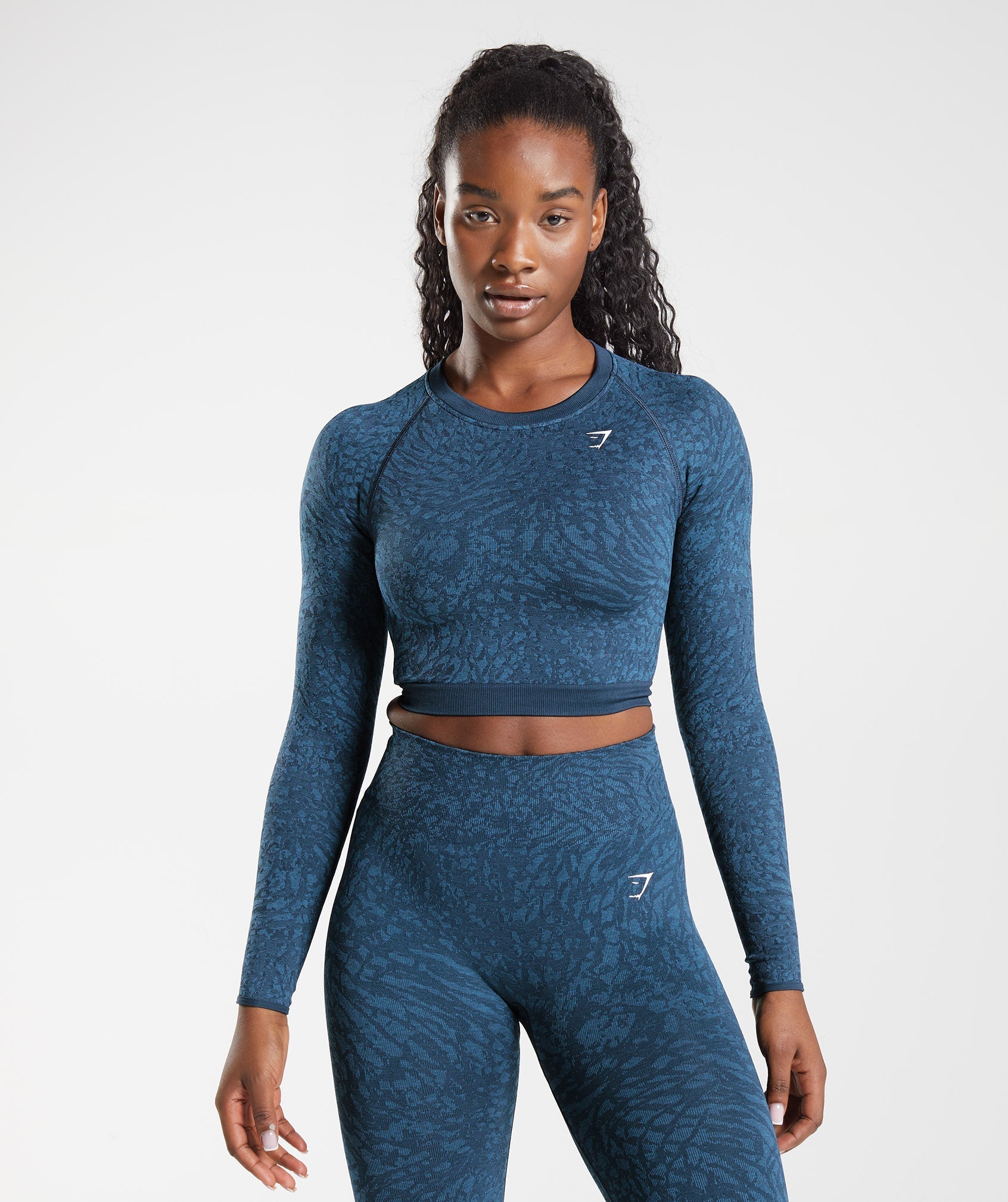 Navy Women's Gymshark Adapt Animal Seamless Lace Up Back Tops | QYNOPA-250