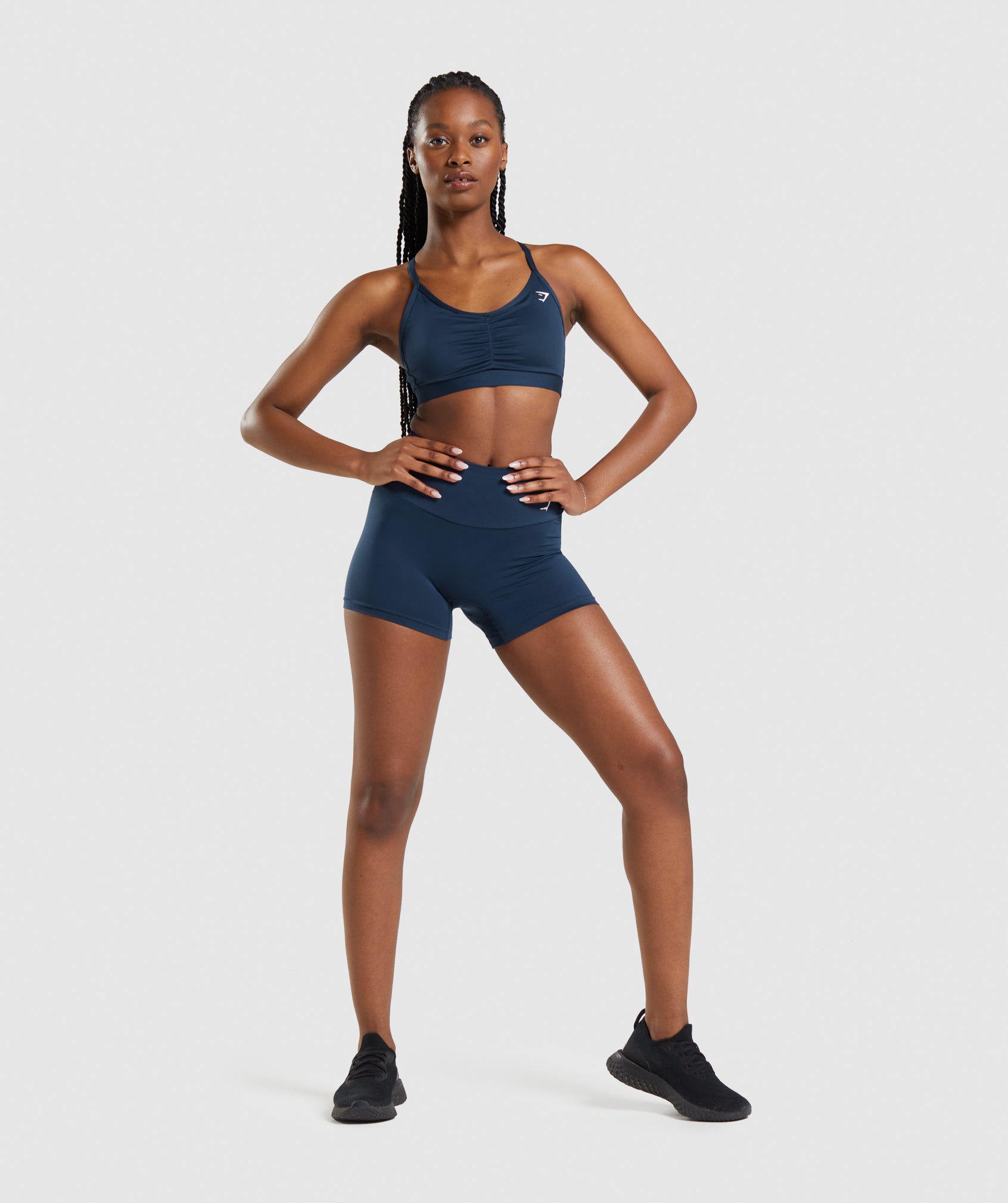 Navy Women's Gymshark Ruched Sports Bra | GKOPDH-347