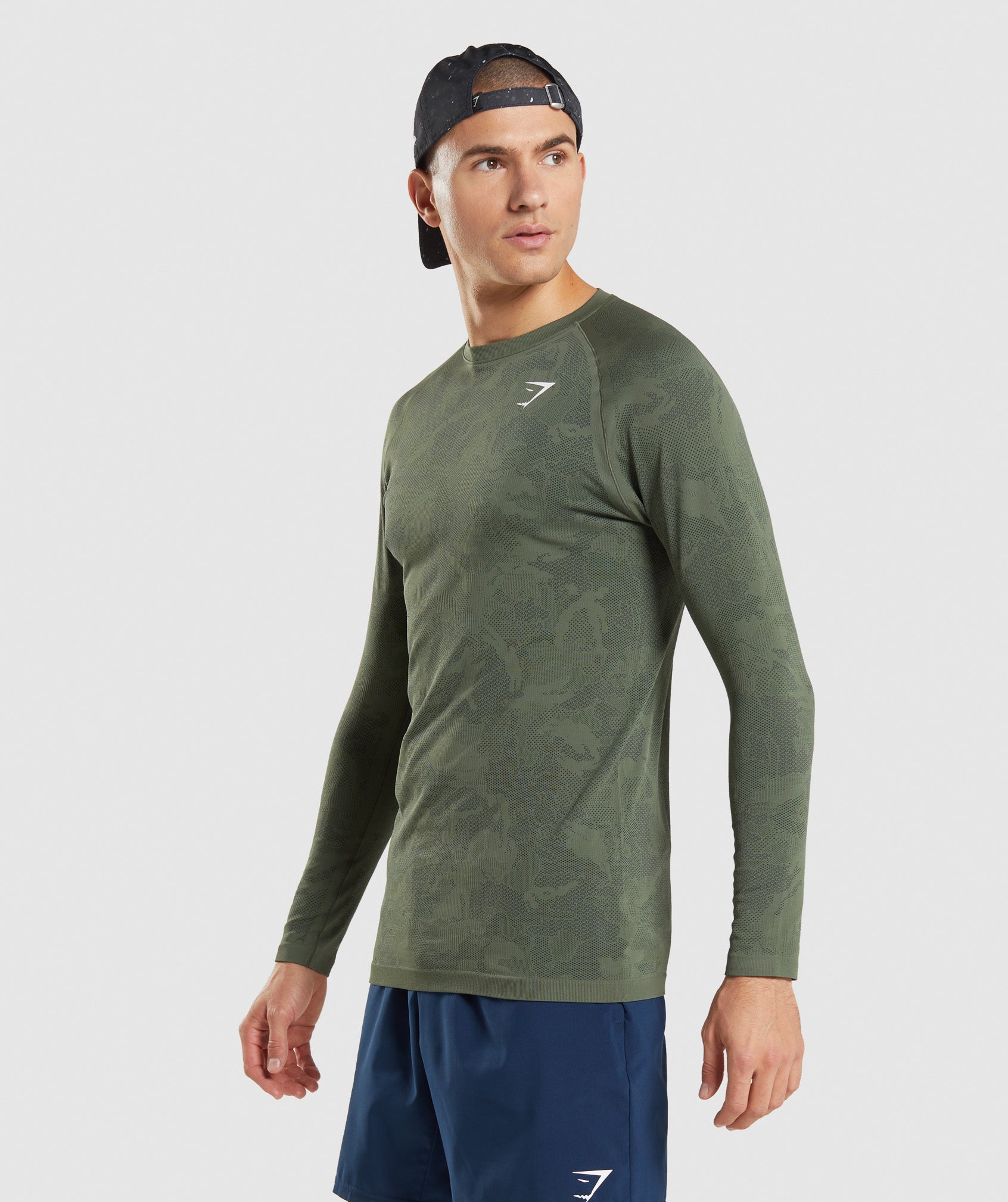 Olive / Black Men's Gymshark Geo Seamless Long Sleeve T Shirts | NHKDZP-294