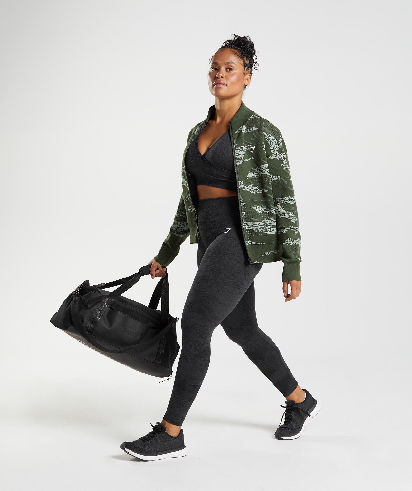 Olive / Green Women's Gymshark Adapt Camo Seamless Track Jackets | CQWRXM-183