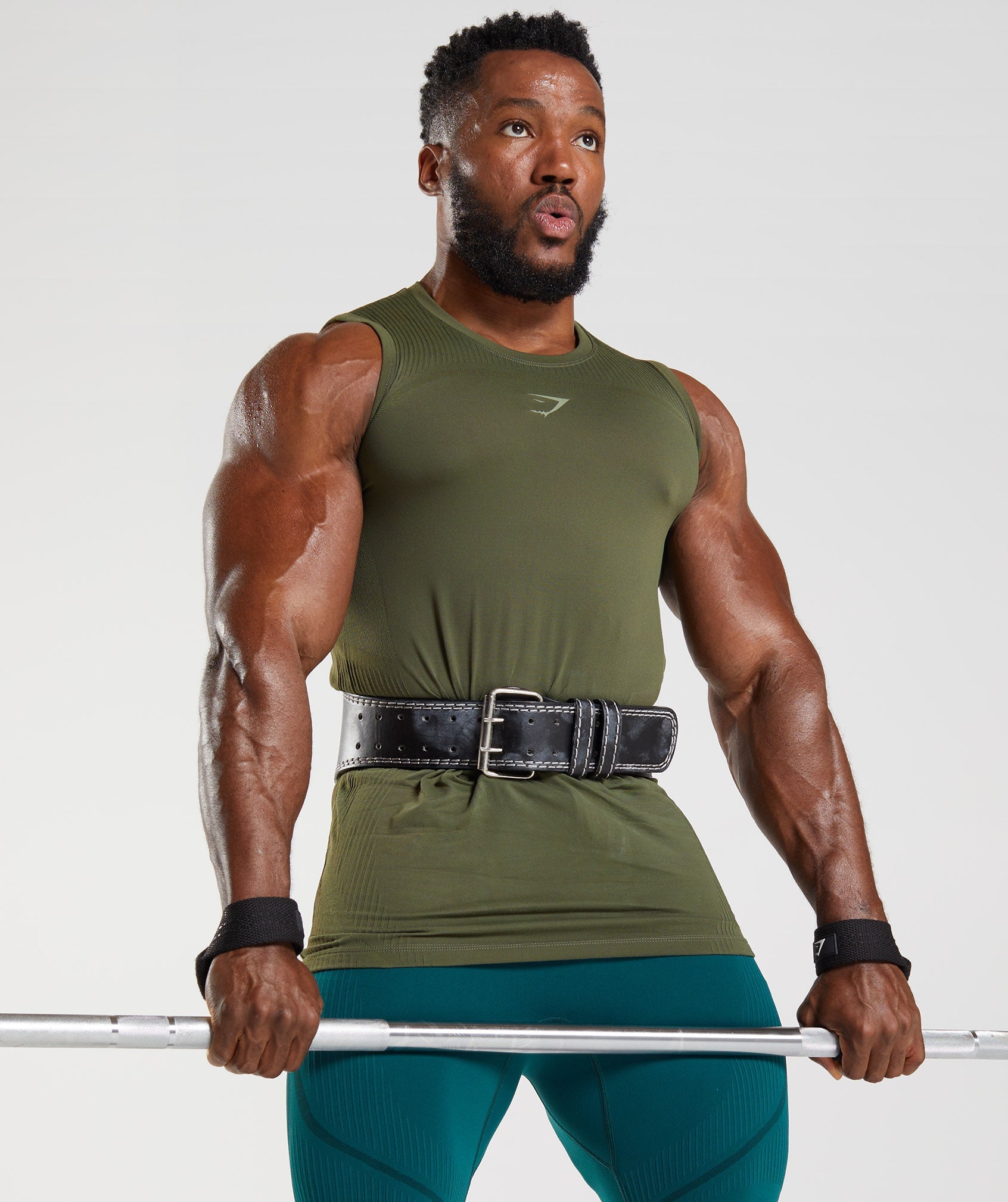 Olive Men's Gymshark 315 Seamless Tanks | WTKPBX-462