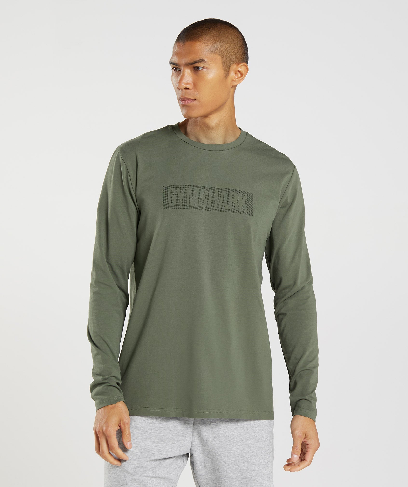 Olive Men\'s Gymshark Block Long Sleeve T Shirts | PVMTYQ-043