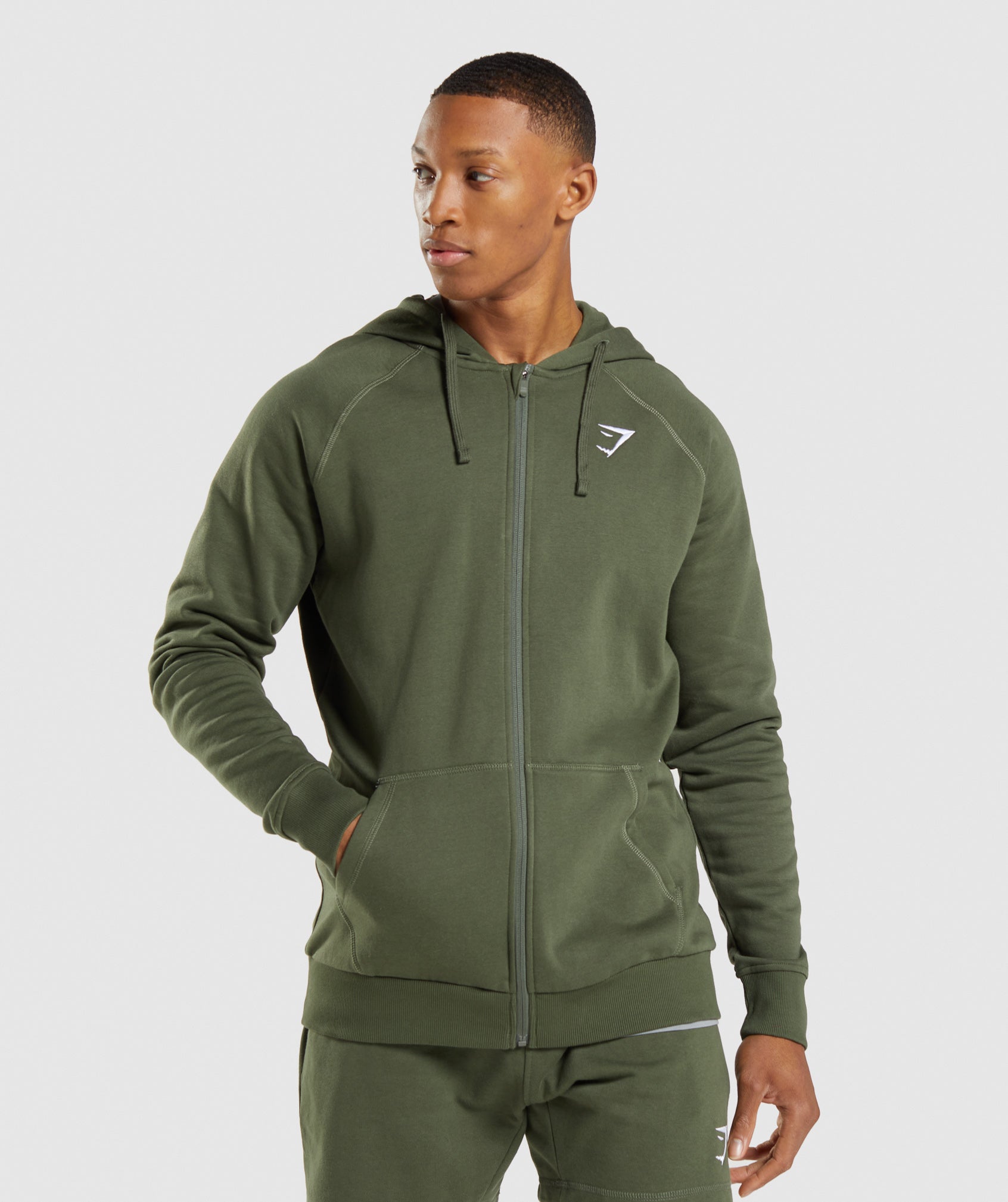 Olive Men\'s Gymshark Crest Zip Up Hoodie | FLKCPI-132