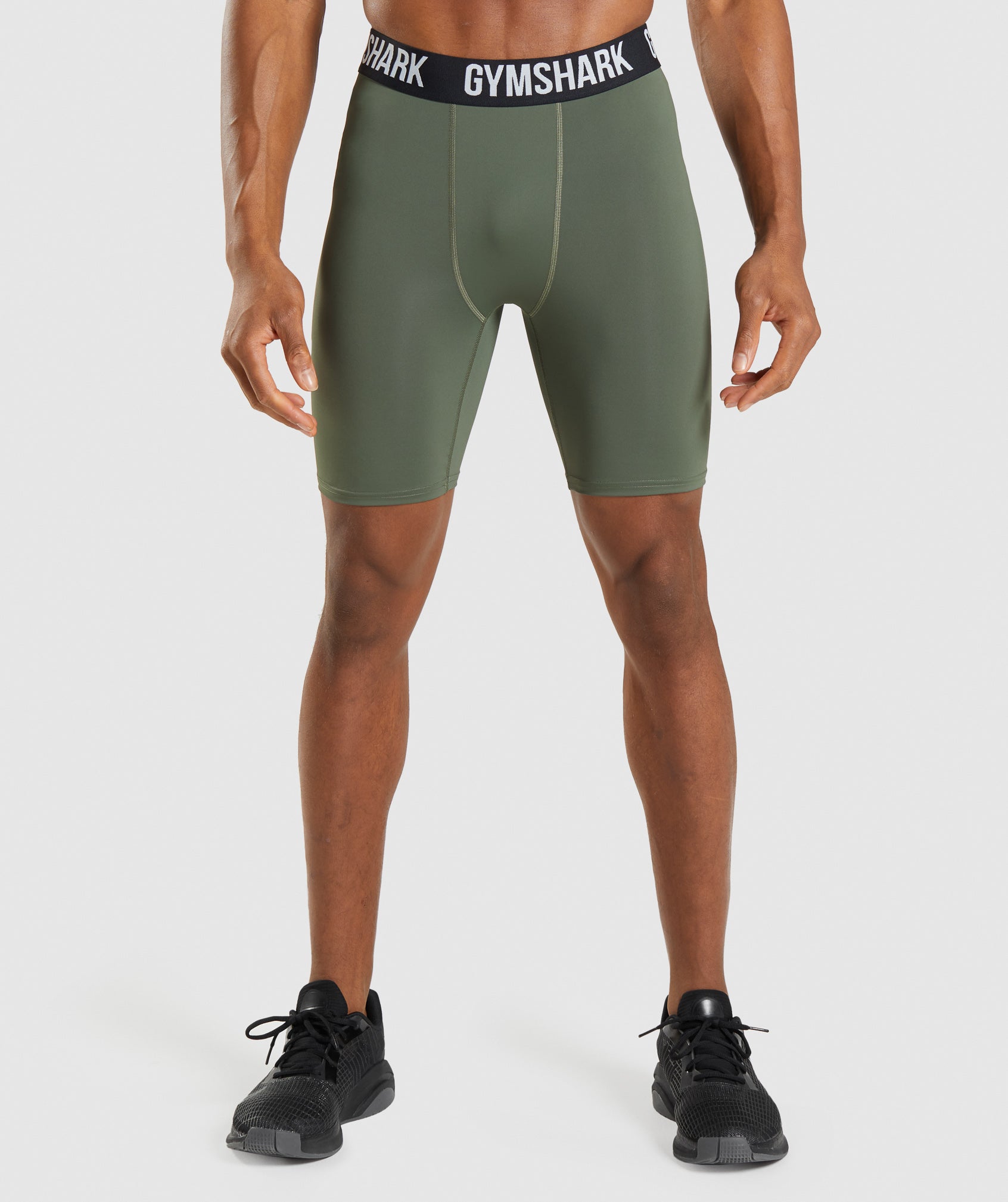 Olive Men\'s Gymshark Element Baselayer Shorts | QJREFX-835