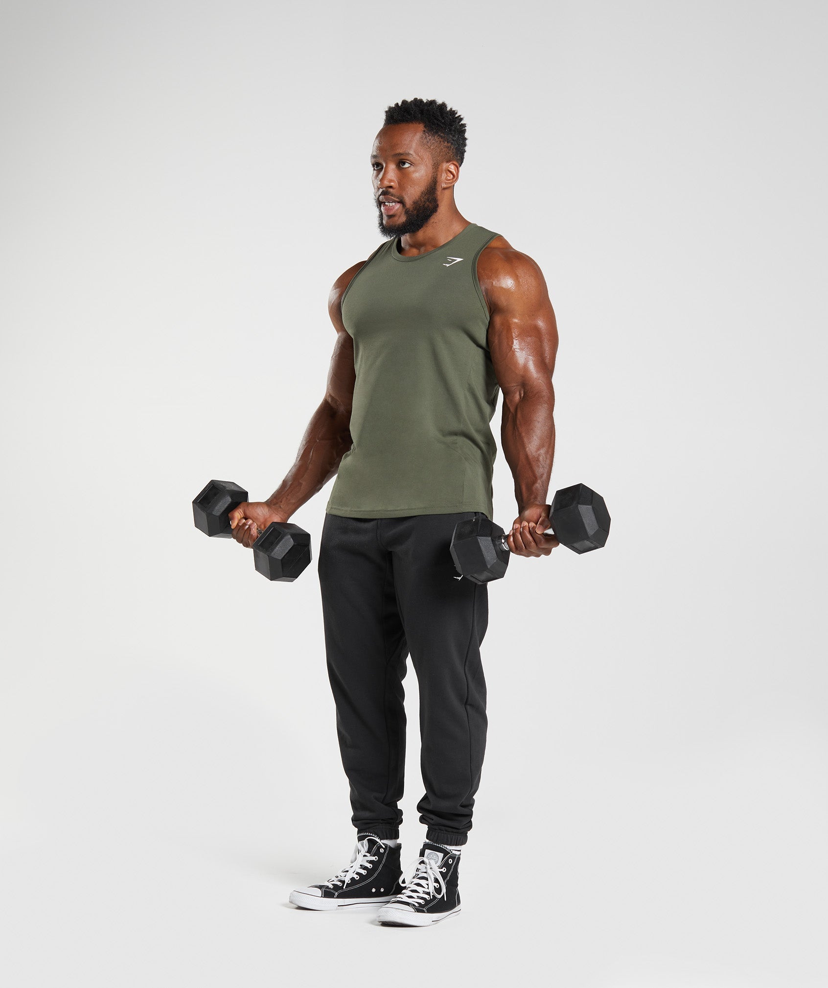 Olive Men's Gymshark React Tanks | VHBQYS-148