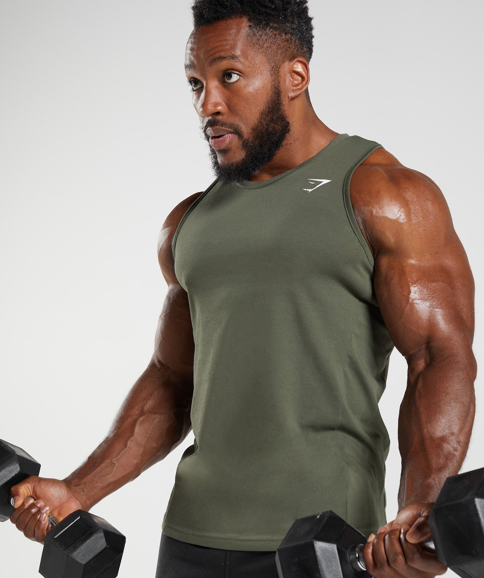 Olive Men's Gymshark React Tanks | VHBQYS-148