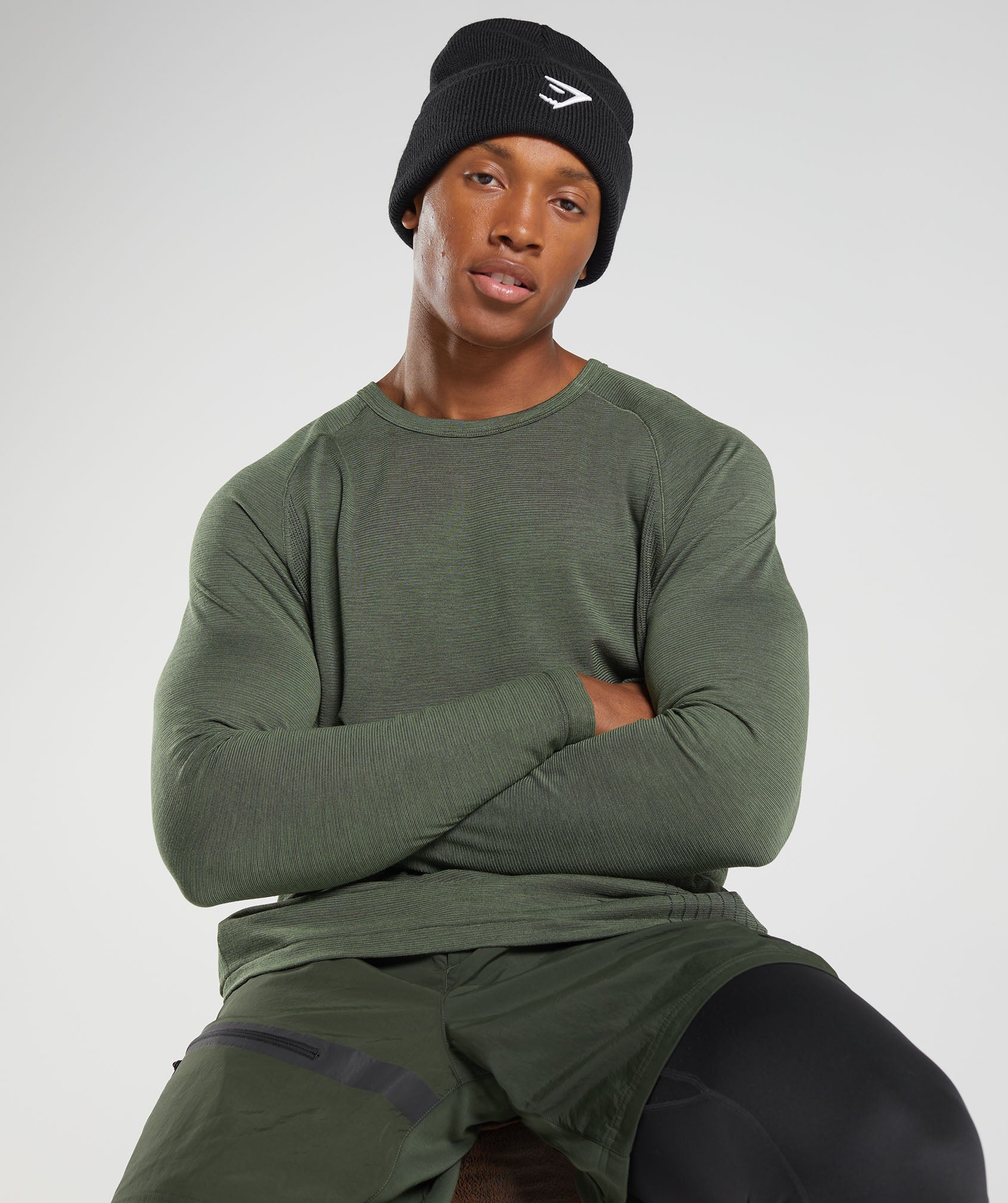 Olive Men's Gymshark Retake Seamless Long Sleeve T Shirts | YZAFGI-371