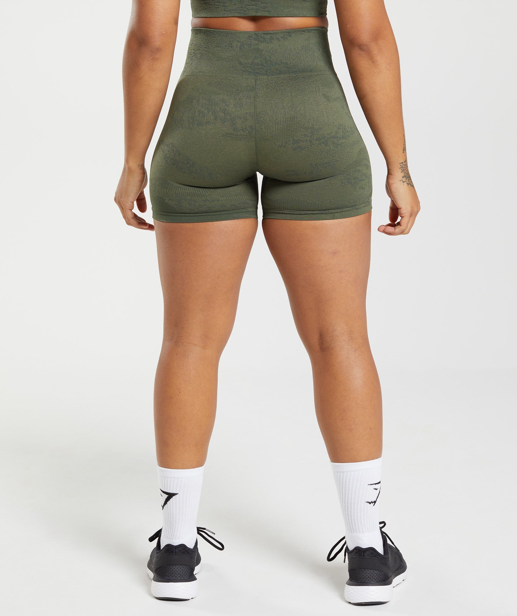 Olive Women's Gymshark Adapt Camo Seamless Shorts | GDTUOZ-768